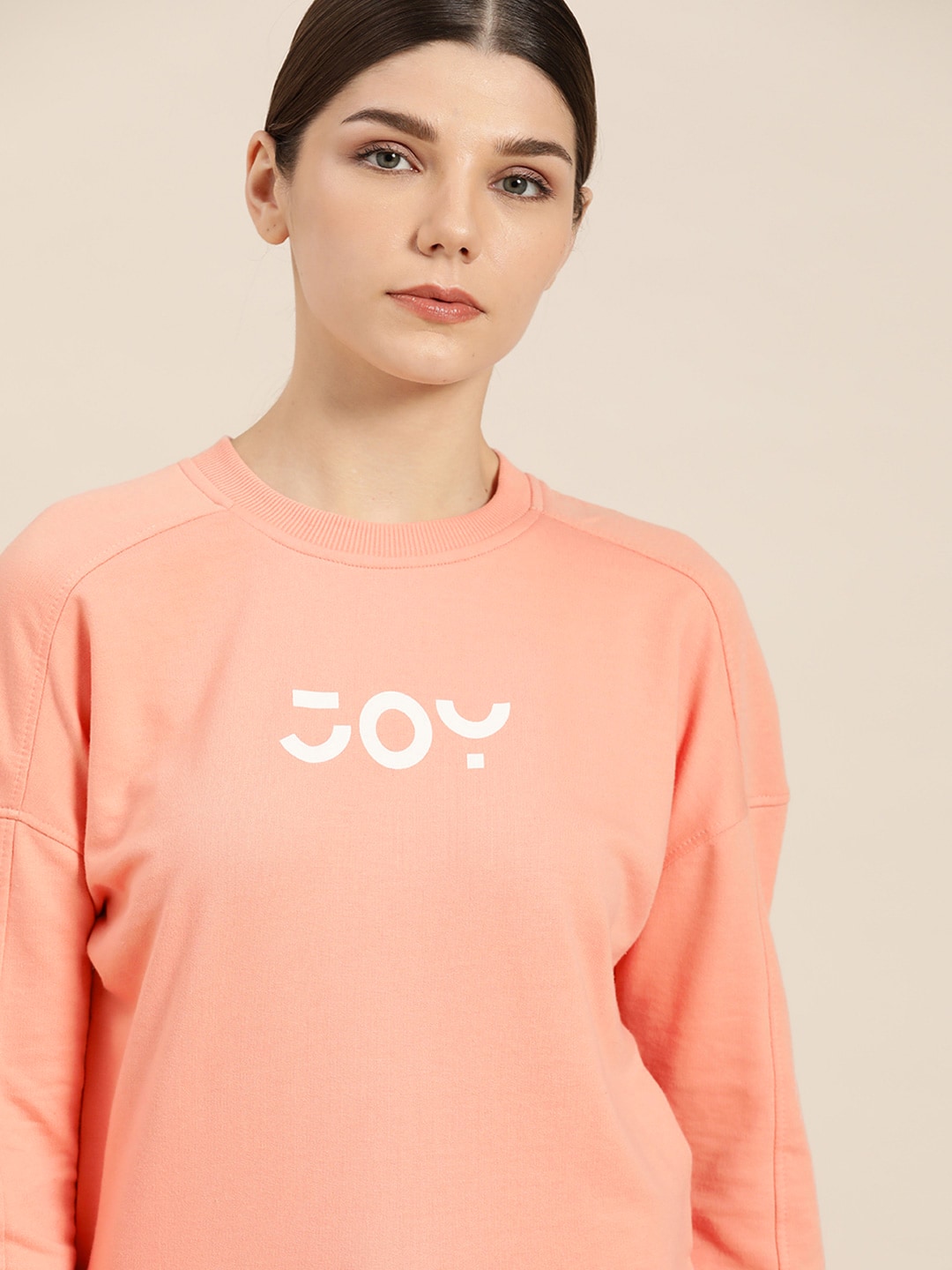 ether Women Peach-Coloured Printed Detail Sweatshirt Price in India