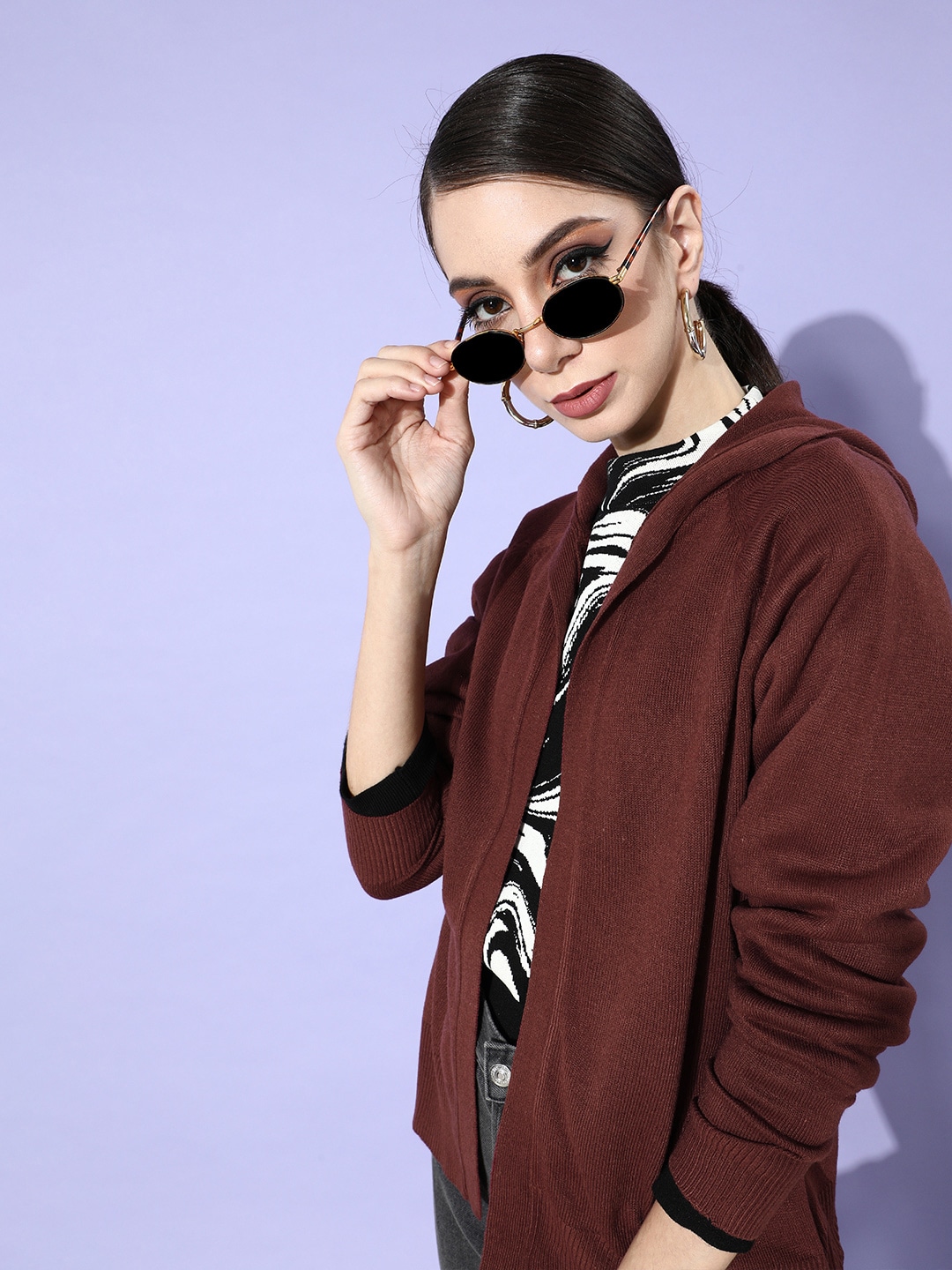 ether Women Charming Maroon Solid Knitted Sweater Price in India