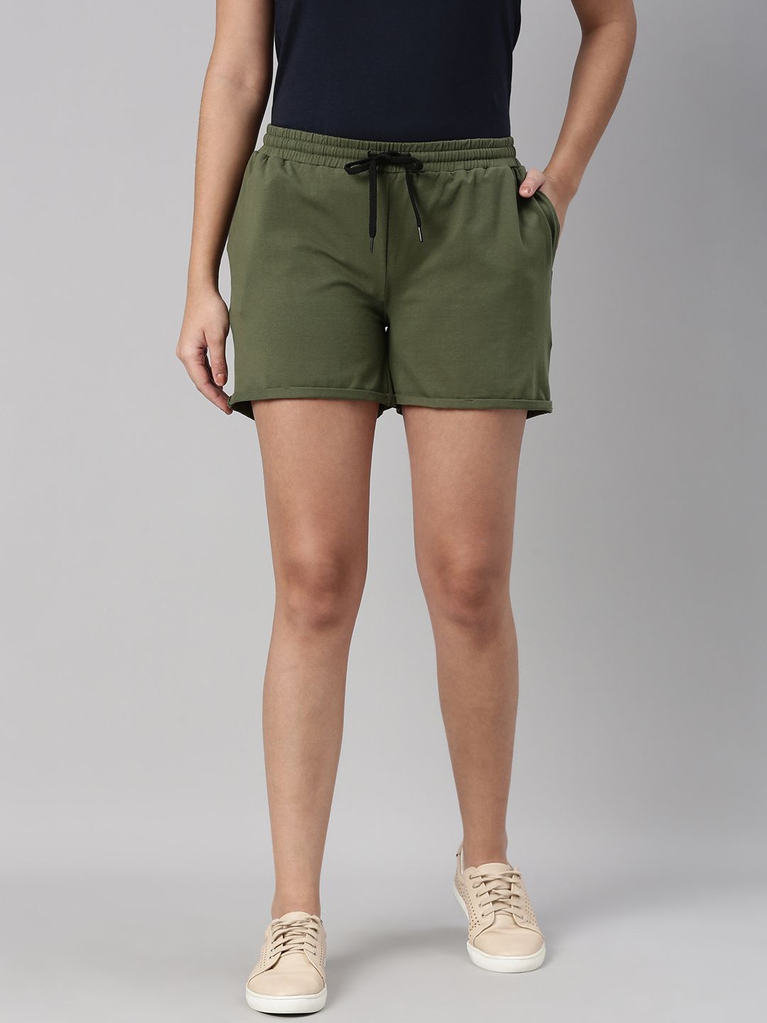 abof Women Olive Green Mid-Rise Regular Shorts