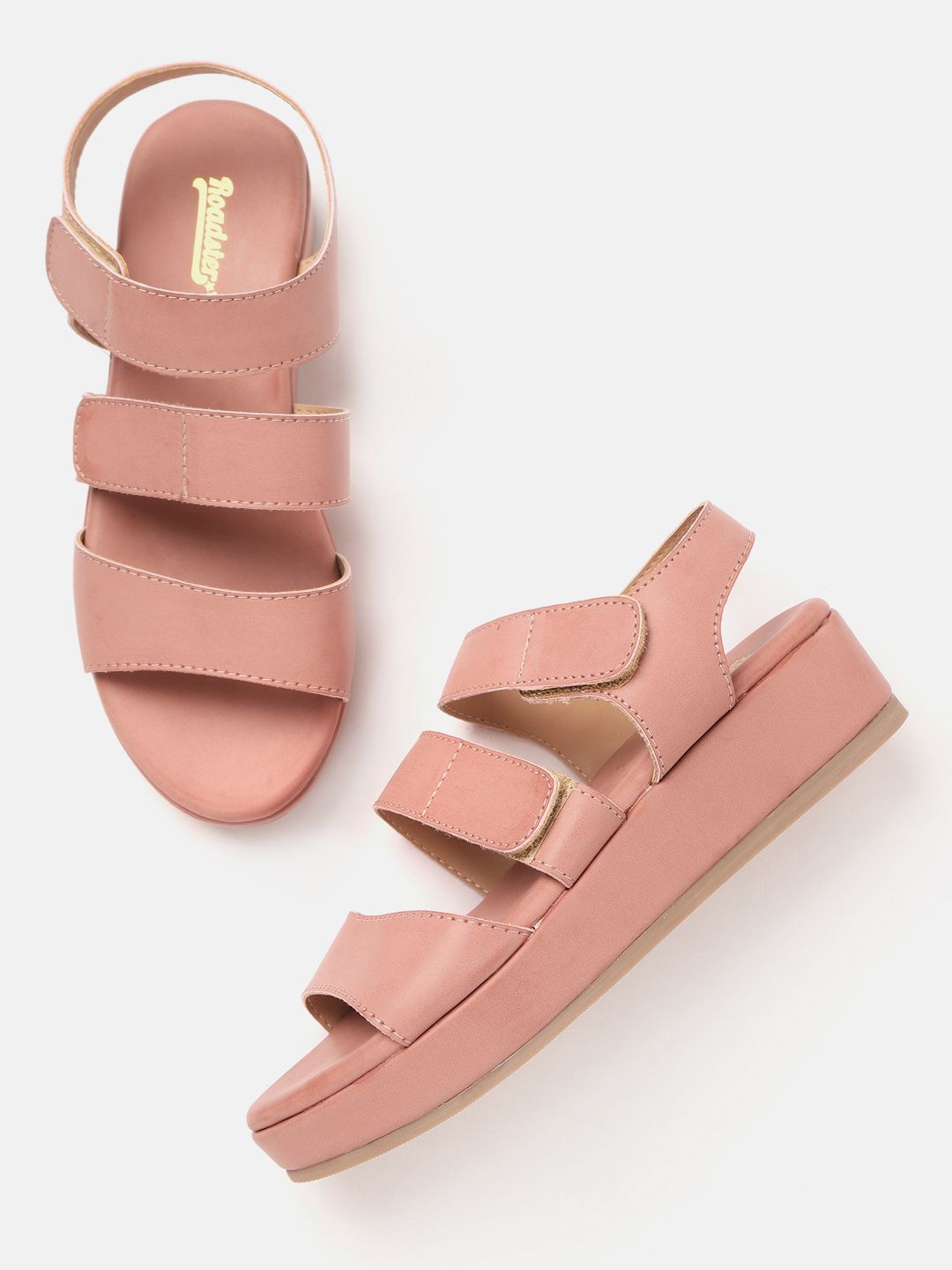 Roadster Peach-Coloured Solid Flatform Heels Price in India