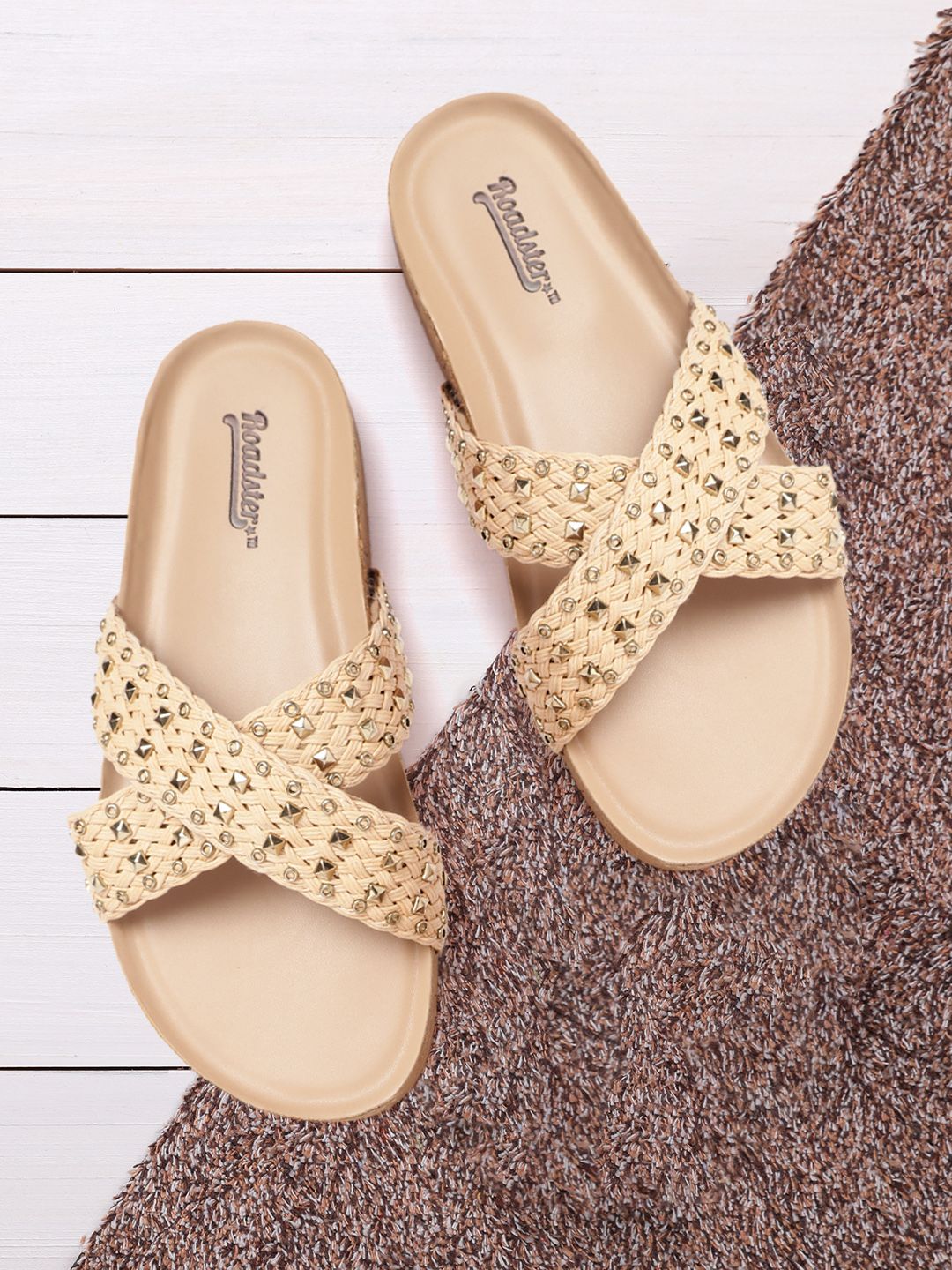 Roadster Women Cream-Coloured Embellished Open Toe Flats Price in India