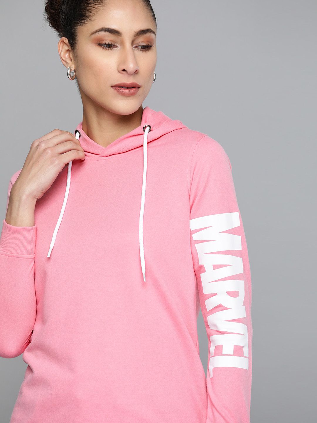 Kook N Keech Marvel Women Pink Marvel Print Detail Hooded Sweatshirt Price in India