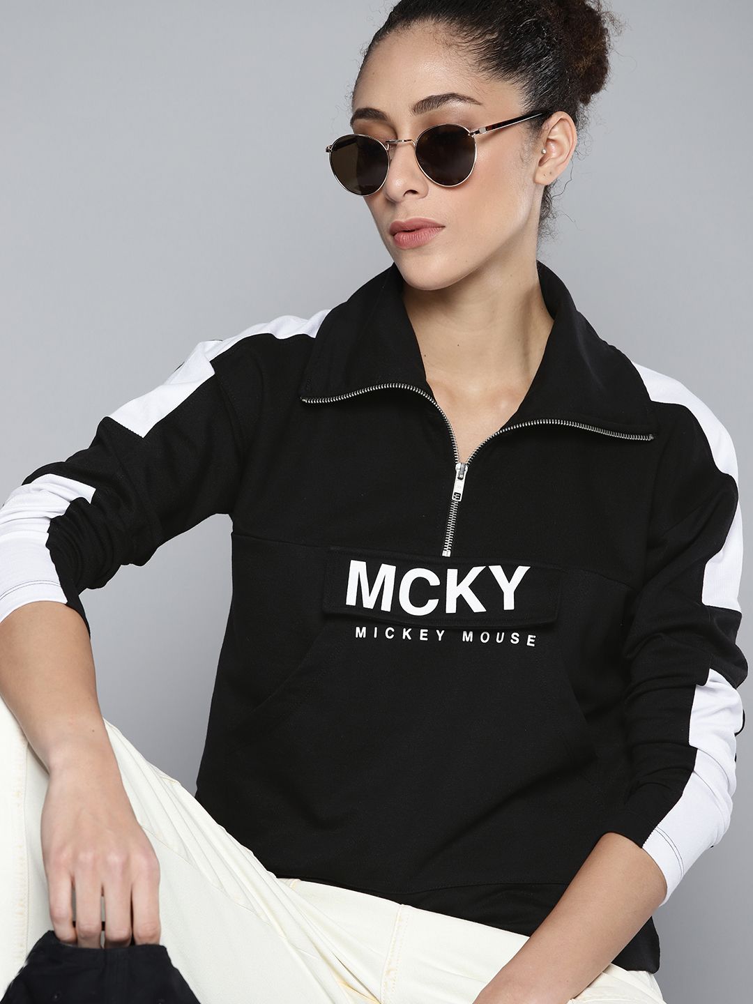 Kook N Keech Disney Women Black & White Mickey Mouse Printed Sweatshirt Price in India