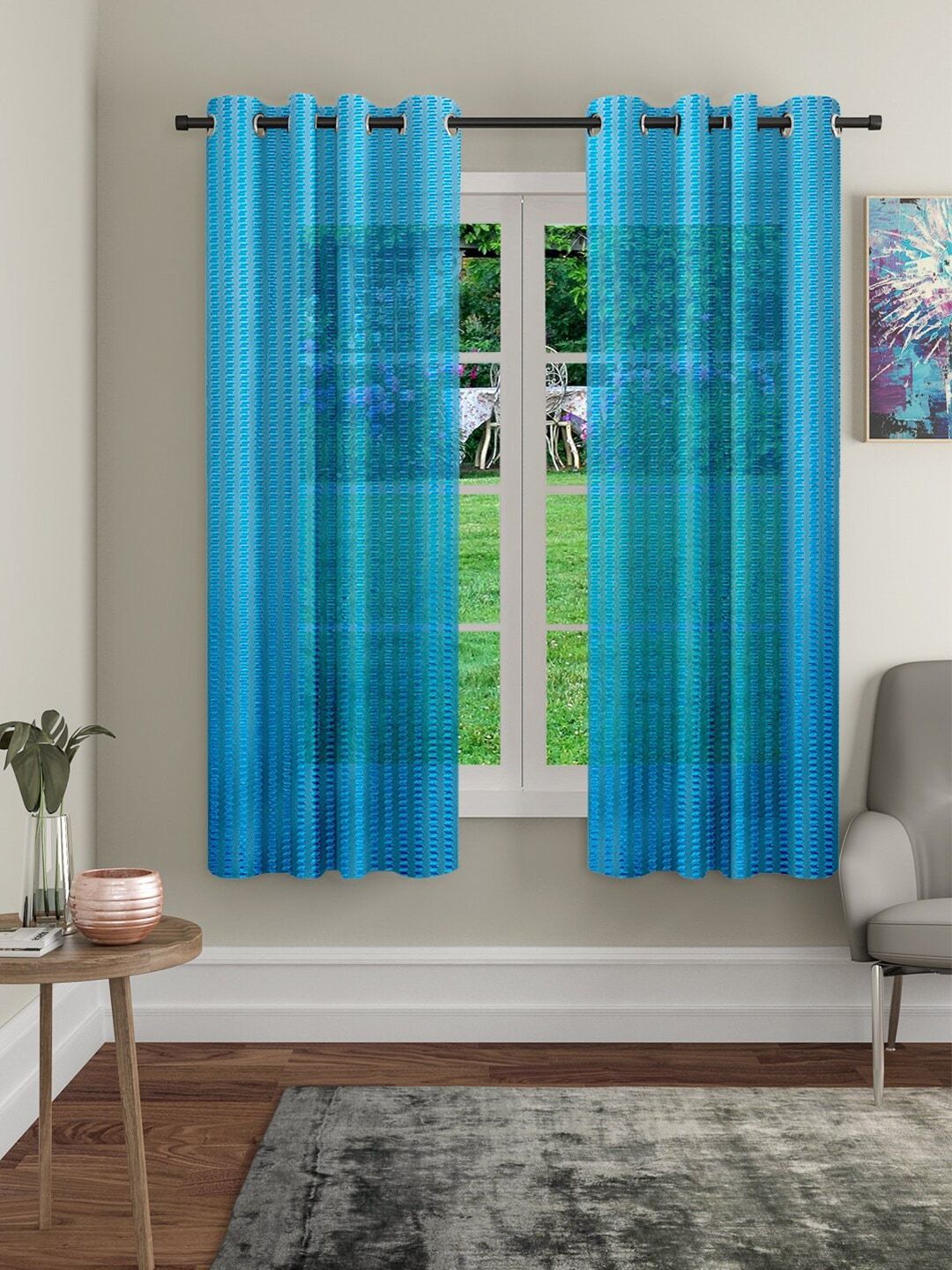 Cortina Blue Set of 2 Sheer Window Curtain Price in India