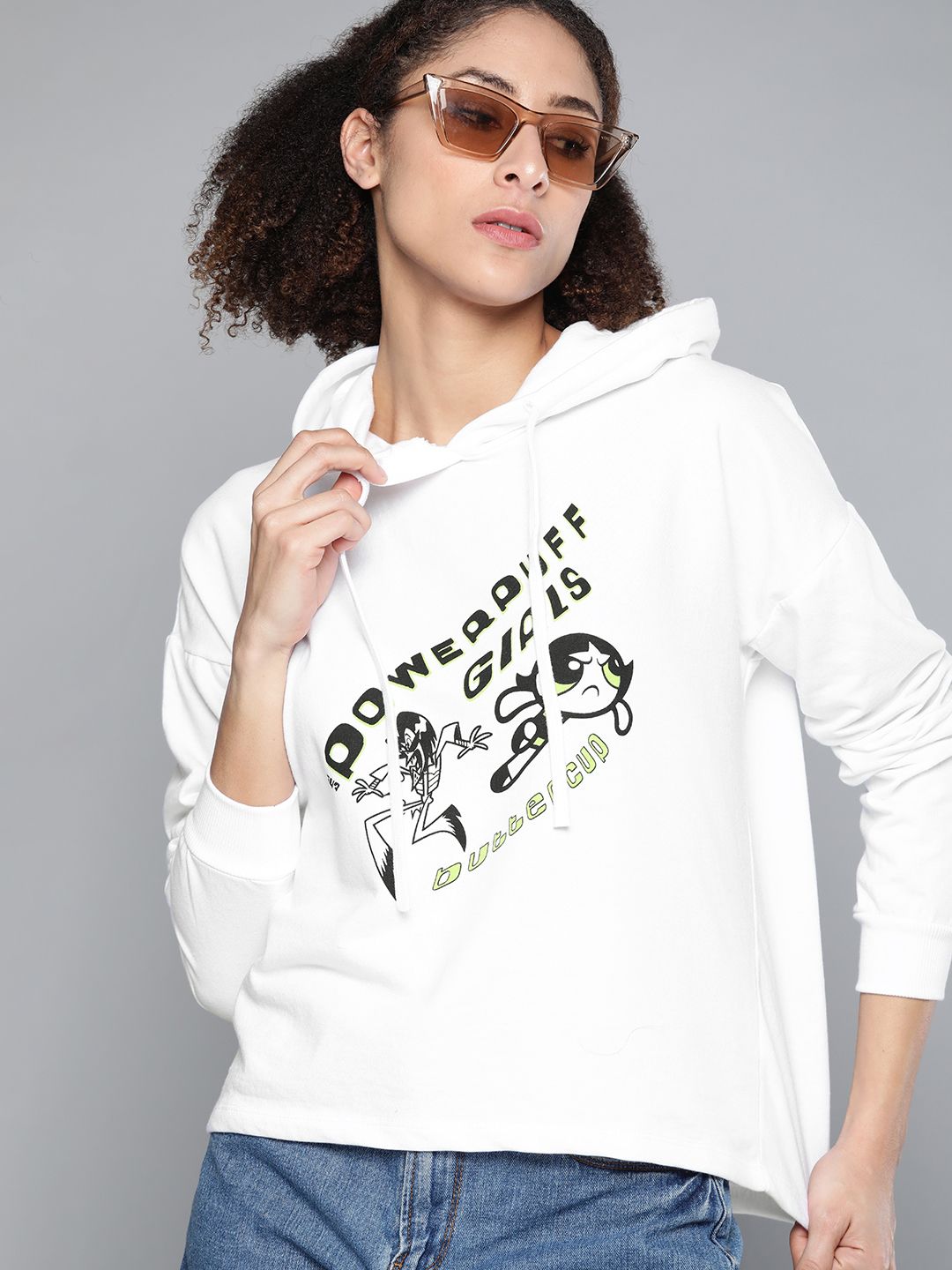 Powerpuff Girls by Kook N Keech Women White Printed Hooded Sweatshirt Price in India