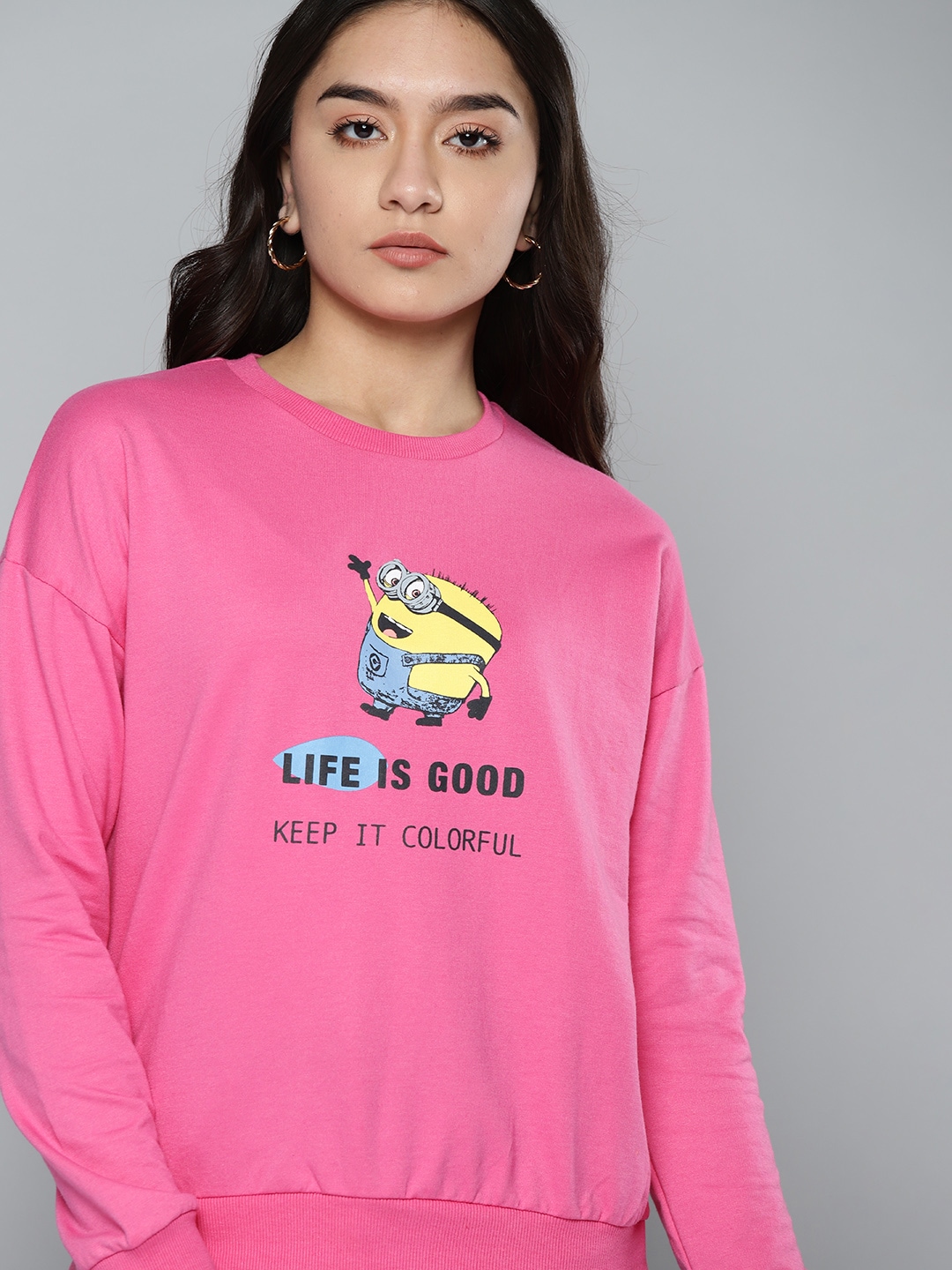 Minions by Kook N Keech Women Pink Printed Sweatshirt Price in India