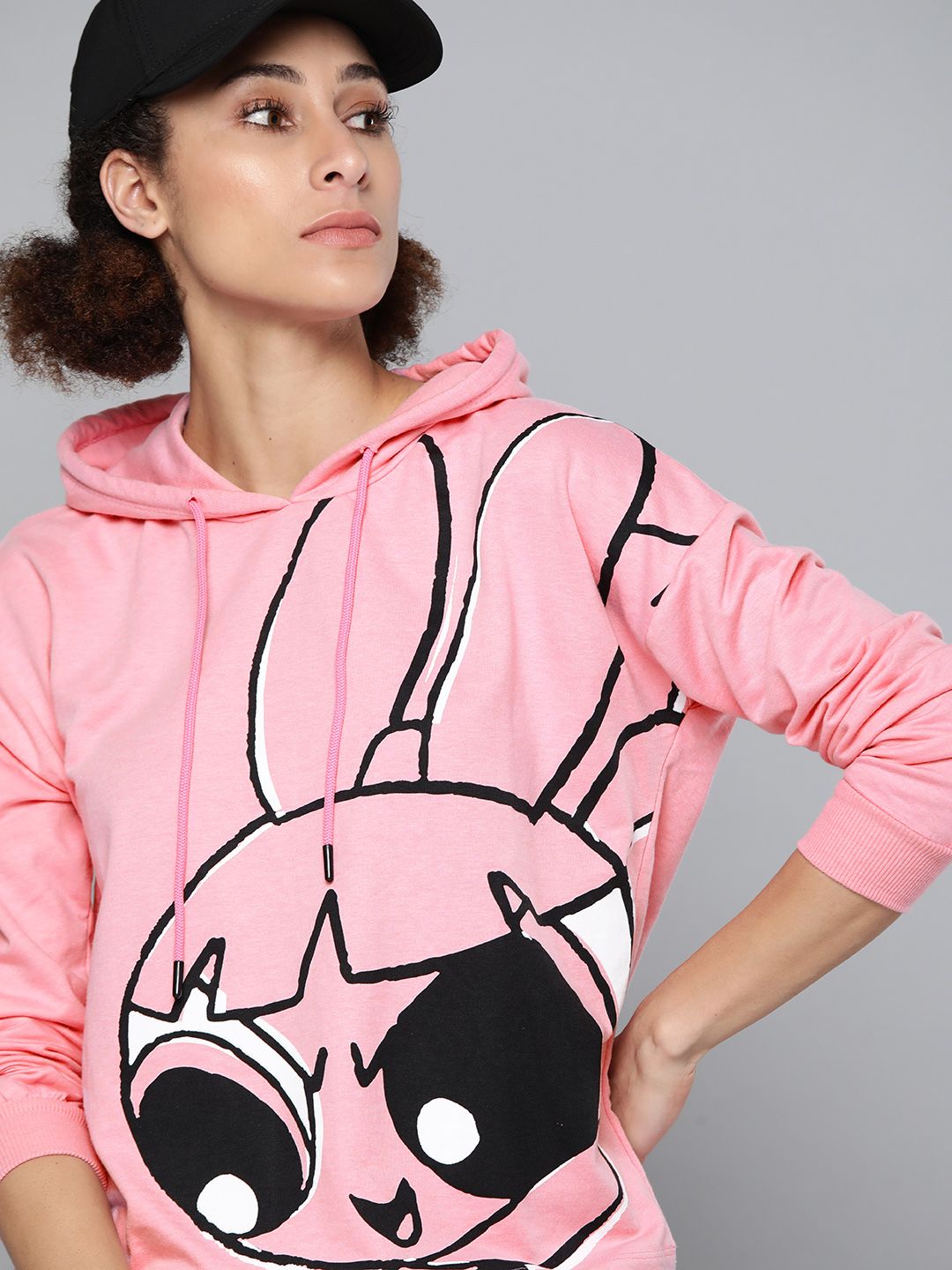 Powerpuff Girls by Kook N Keech Women Pink & Black Printed Hooded Sweatshirt Price in India