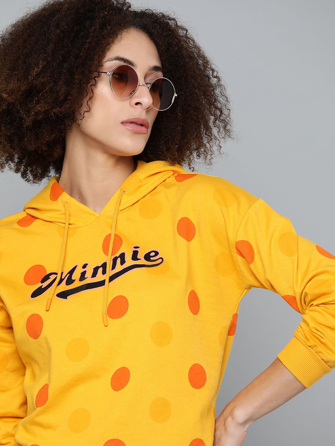 Kook N Keech Disney Women Yellow & Orange Minnie Print Hooded Sweatshirt Price in India