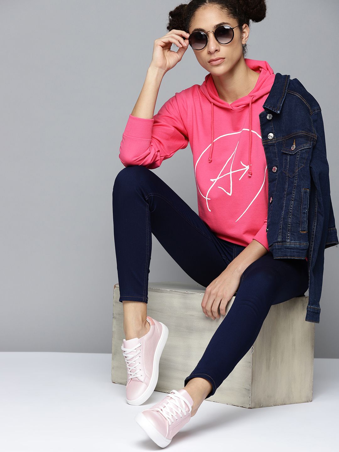 Kook N Keech Marvel Women Pink & White Printed Hooded Sweatshirt Price in India