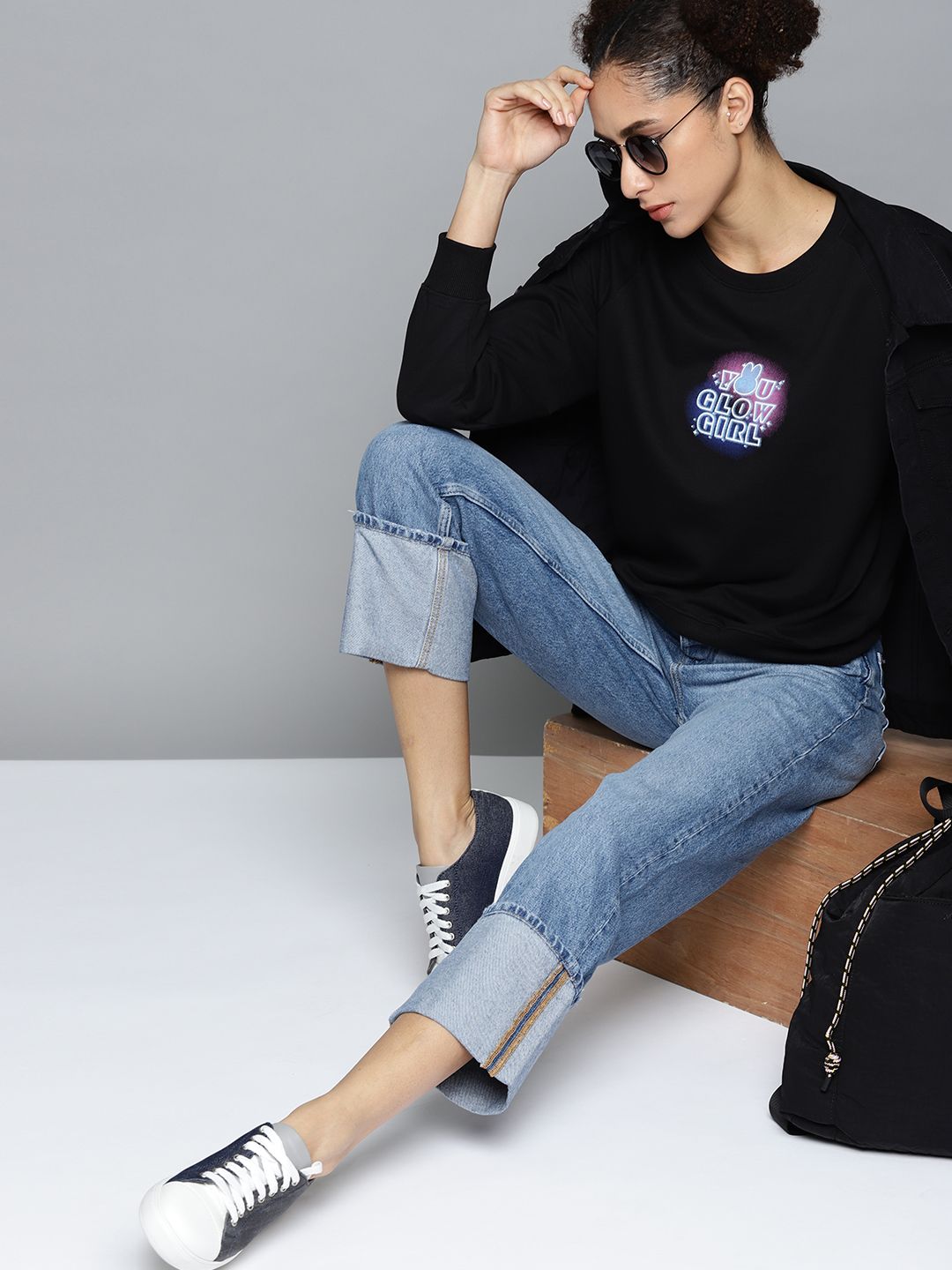 Powerpuff Girls by Kook N Keech Women Black & Blue Printed Sweatshirt Price in India