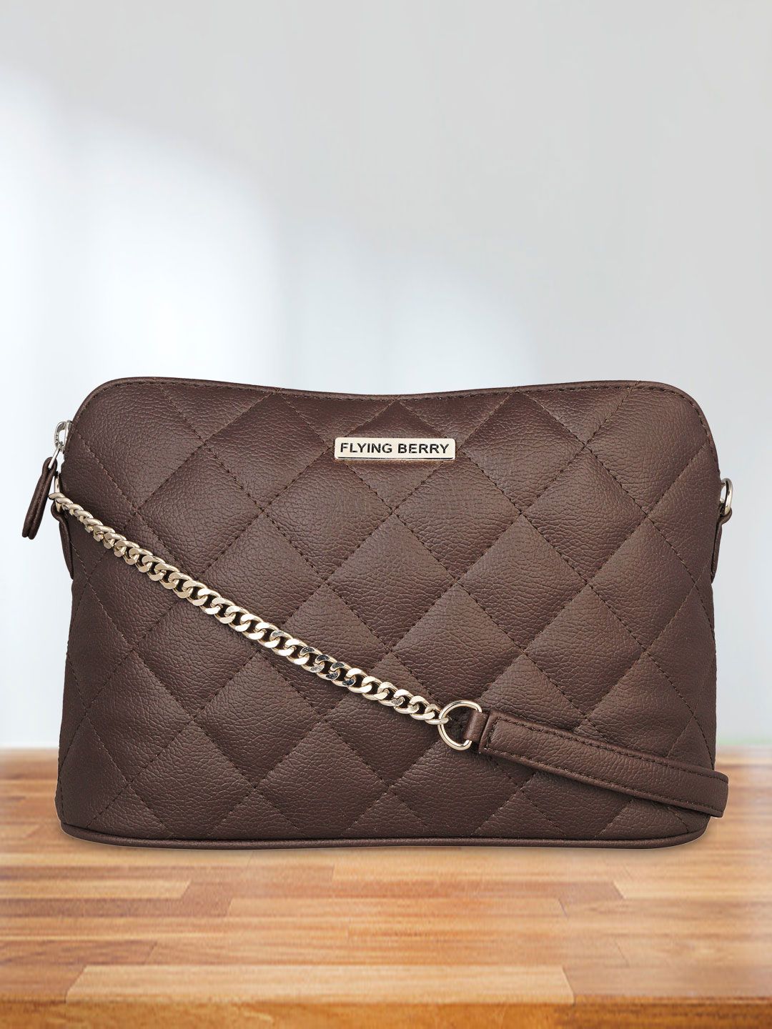 FLYING BERRY Brown Geometric Textured PU Structured Sling Bag with Quilted Price in India