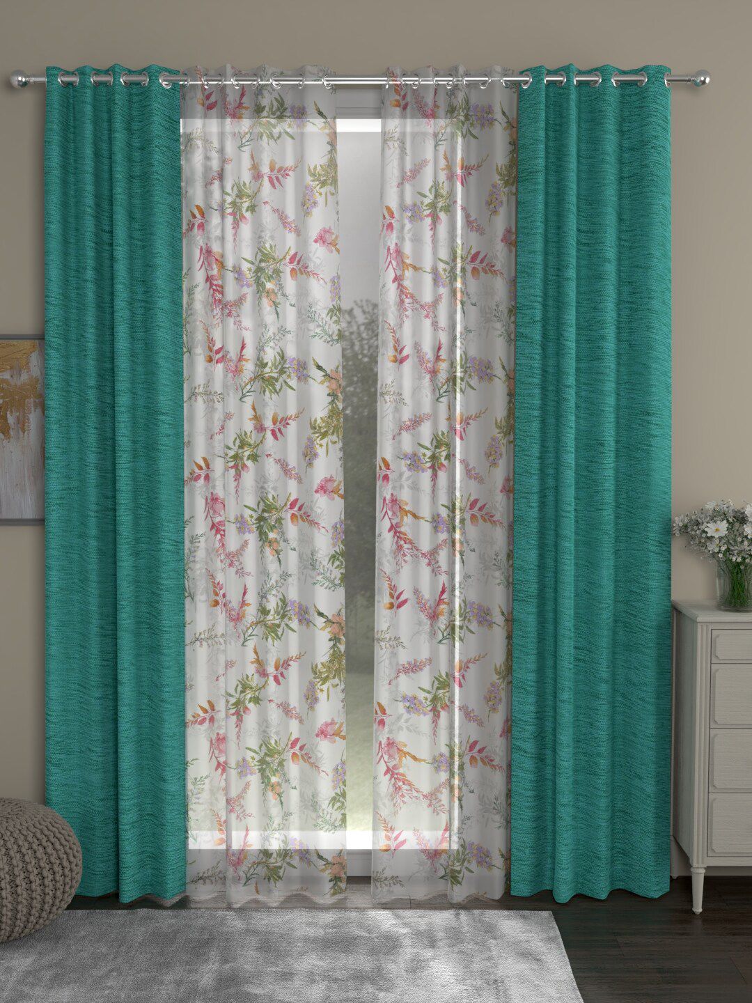 ROSARA HOME Set Of 4 Turquoise Blue & White Room Darkening Door Curtains Price in India