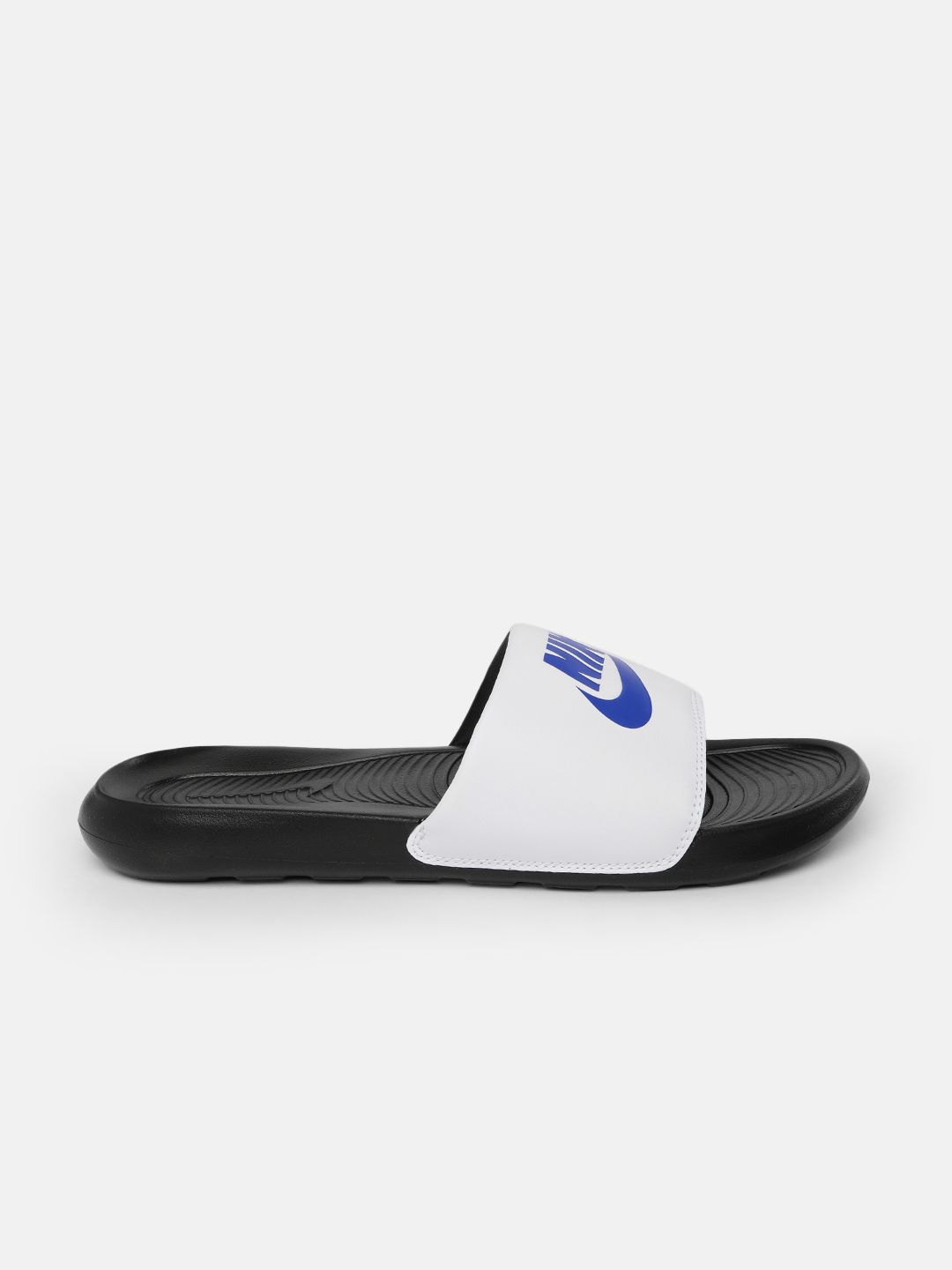 nike white and blue sliders