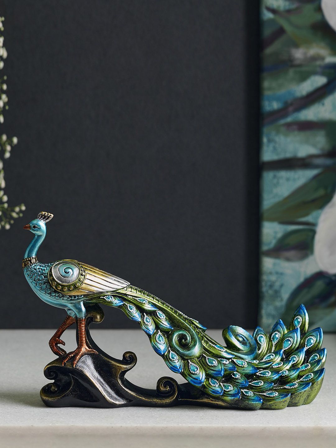 Home Centre Blue & Green Mayur Mayil Textured Peacock Figurine Price in India