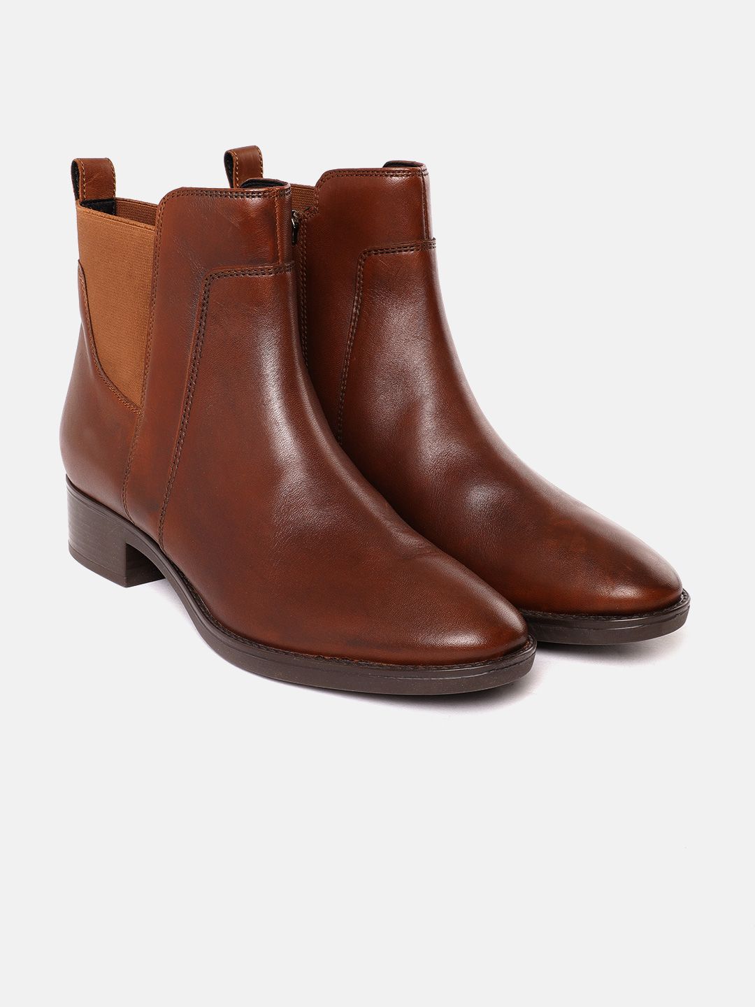 Geox Women Brown Leather Chelsea Boots Price in India