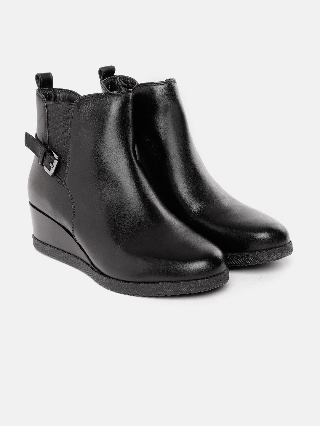 Geox Women Black Leather Heeled Boots Price in India