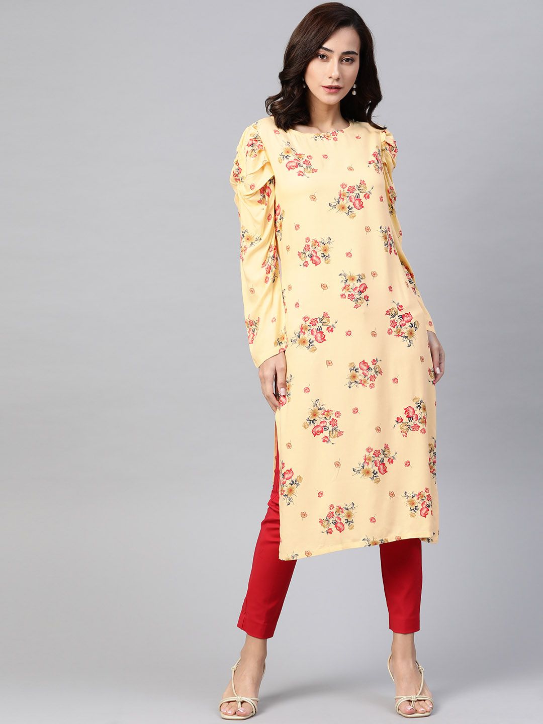 Jompers Women Yellow & Red Floral Printed Floral Kurta