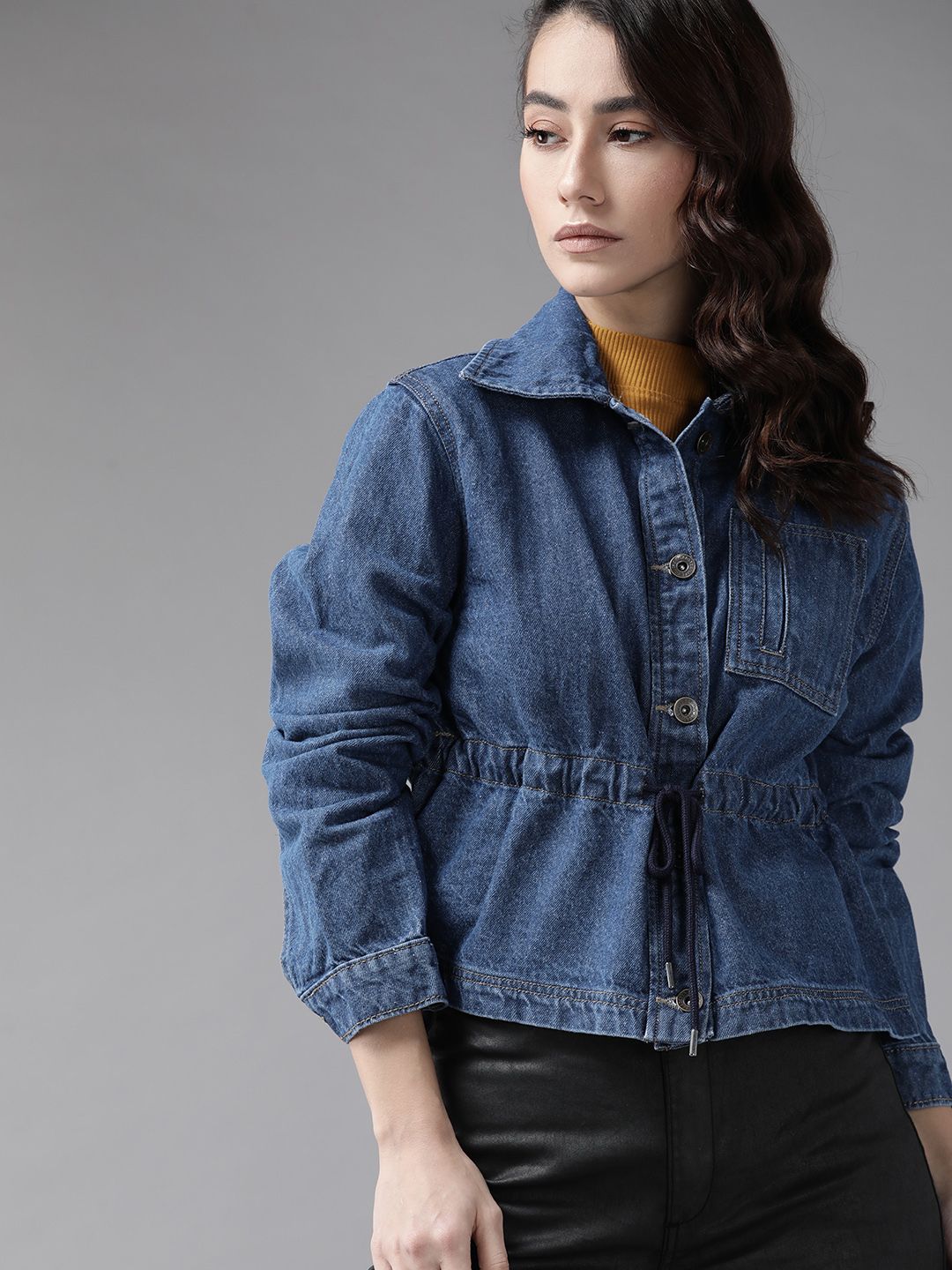 Roadster Women Blue Pure Cotton Solid Denim Jacket Price in India