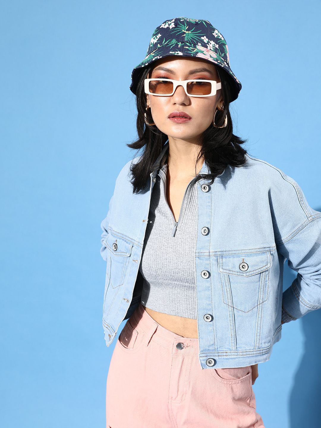 Roadster Women Blue Solid Denim Trucker Jacket Price in India