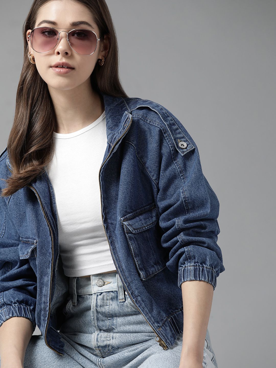 Roadster Women Blue Solid Denim Jacket Price in India