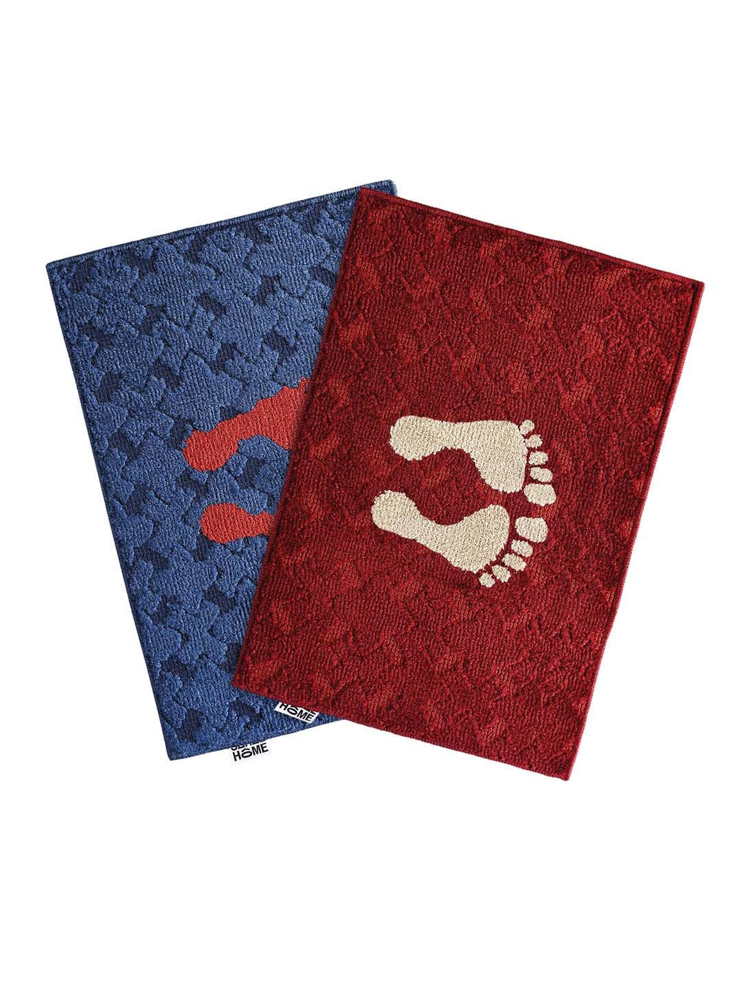 Saral Home Set Of 2 Blue & Maroon Printed Anti Skid Cotton Doormats