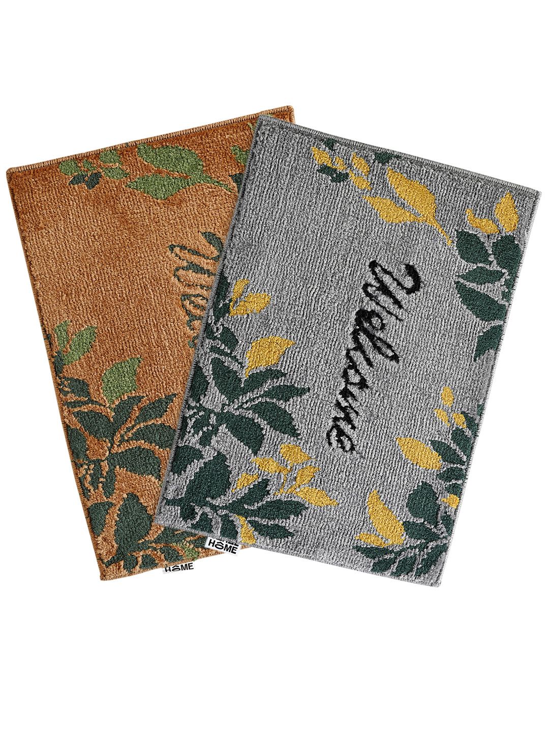 Saral Home Set Of 2 Brown & Grey Printed Rectangular Anti-Skid Doormats