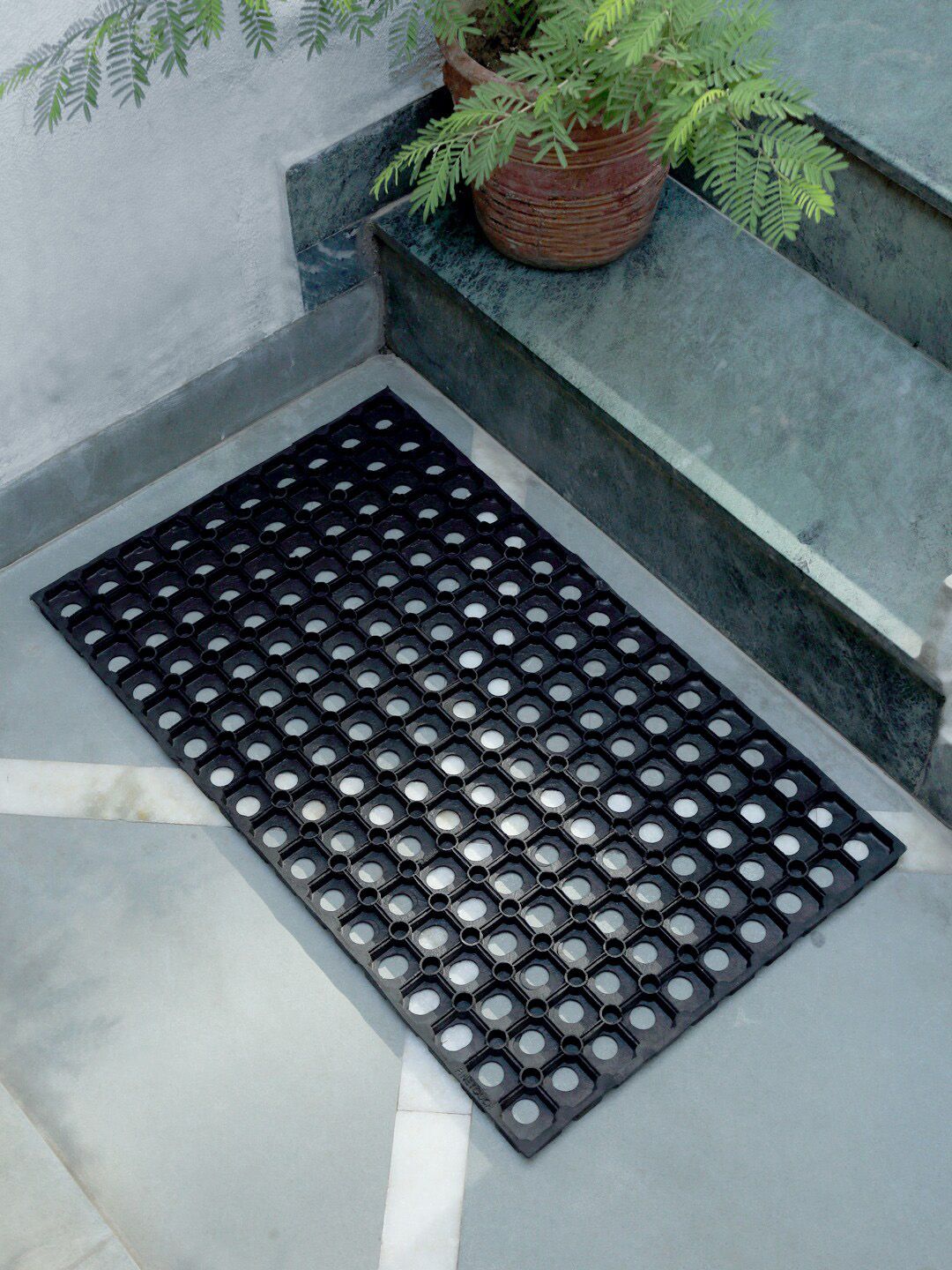 HOSTA HOMES Black Hollow Rubber Doormat Price in India