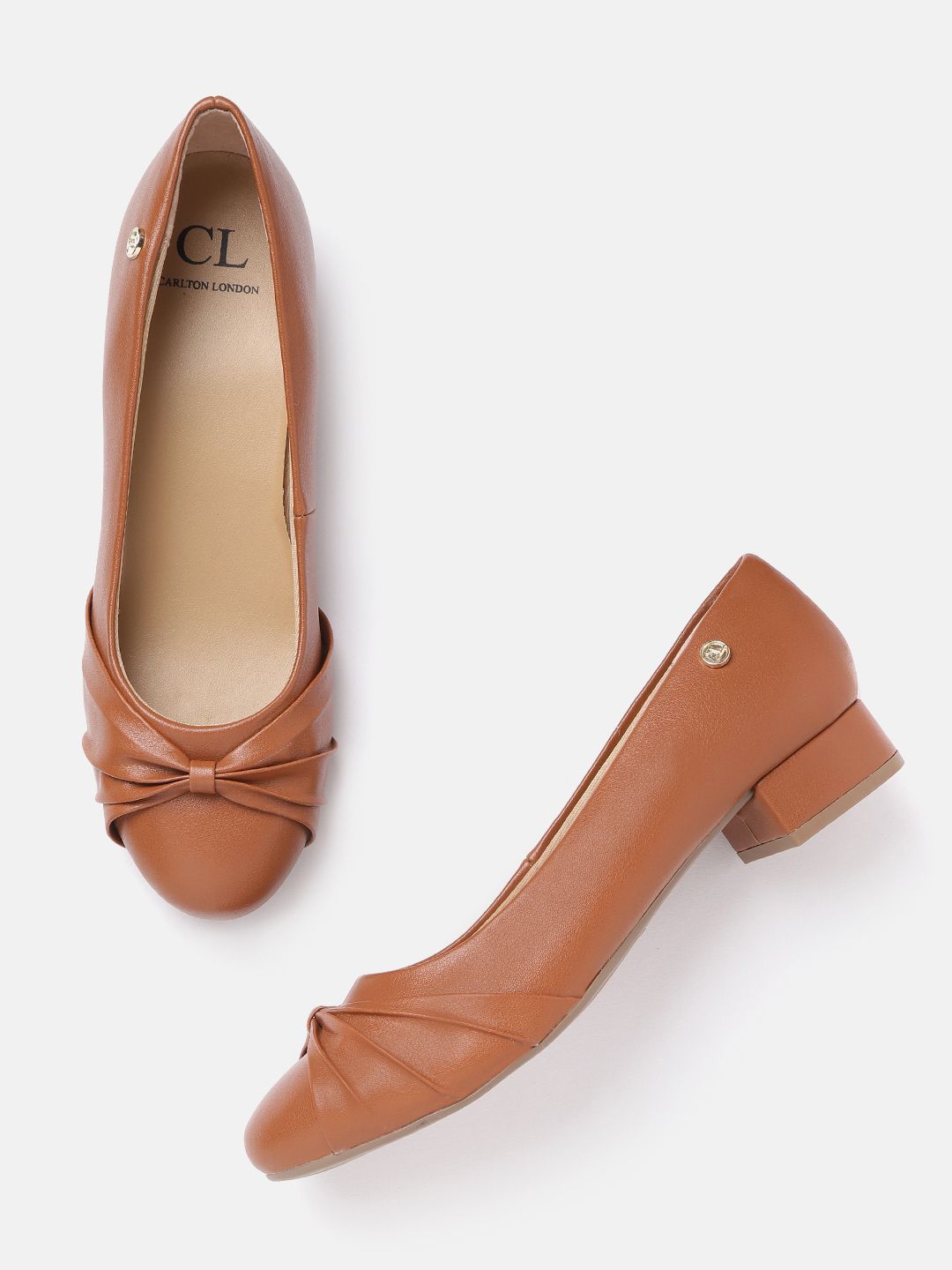 Carlton London Women Tan Brown Solid Ballerinas with Knot Detail
