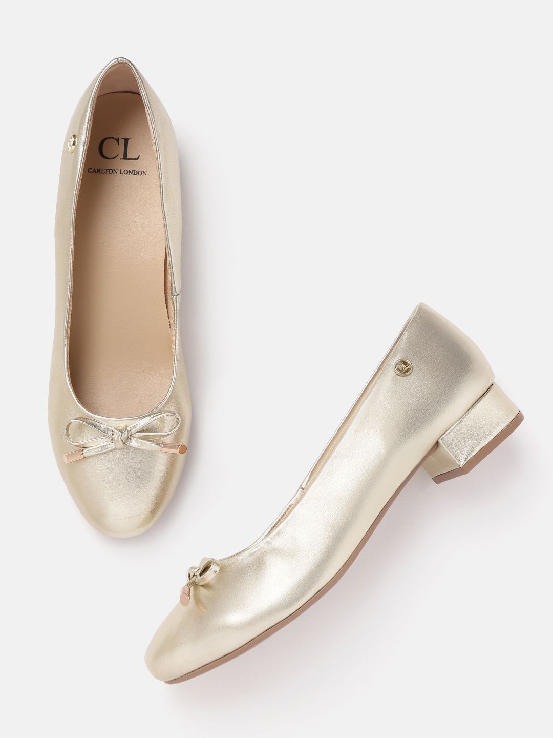 Carlton London Women Muted Gold-Toned Solid Ballerinas with Bows Price in India