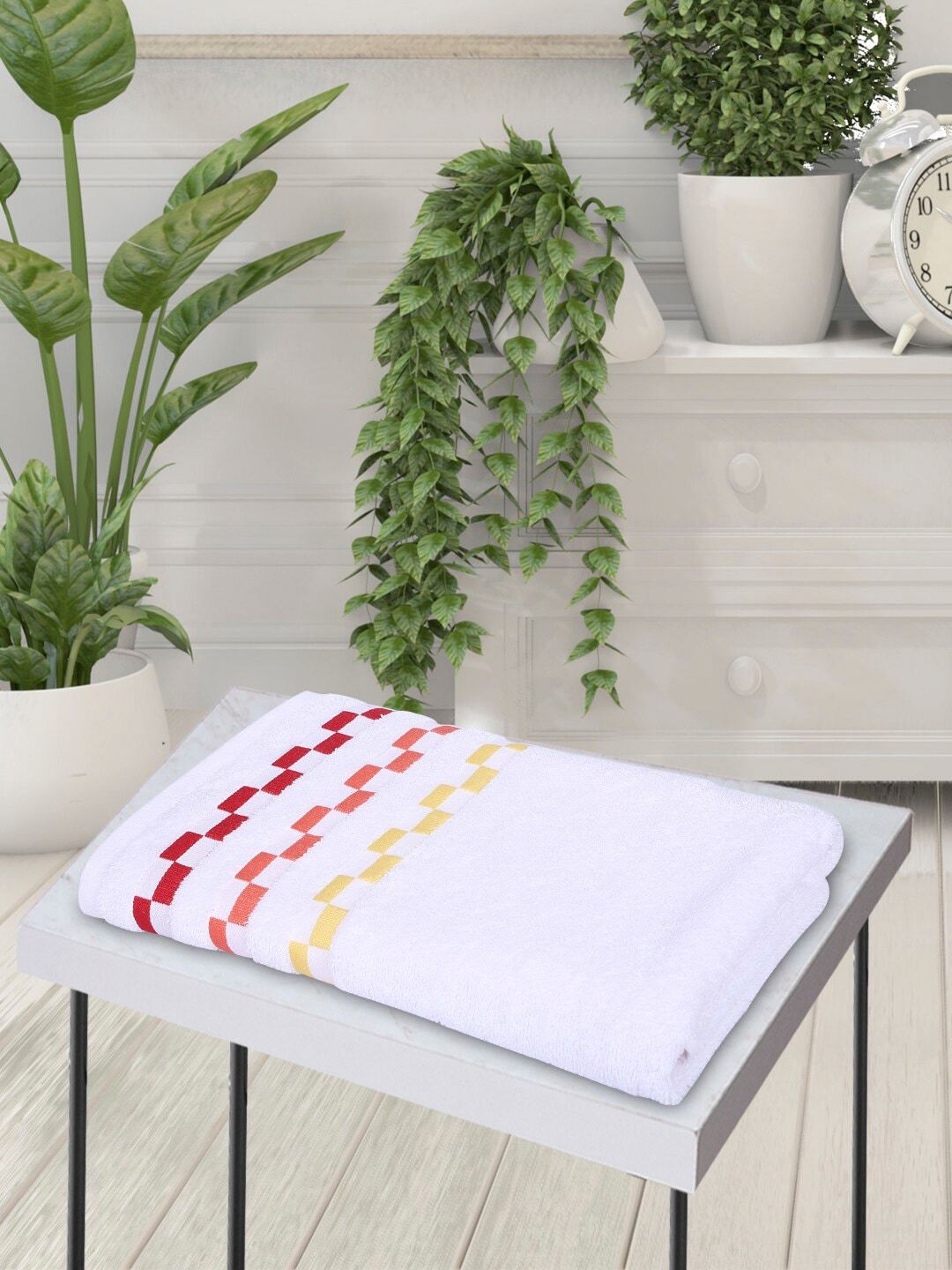 BIANCA White & Yellow Solid Pure Cotton 450 GSM Bath Towel Price in India