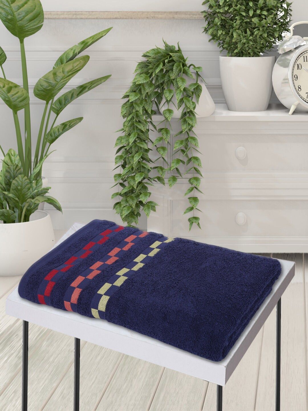 BIANCA Navy Blue Solid 450 GSM Pure Combed Cotton Bath Towel