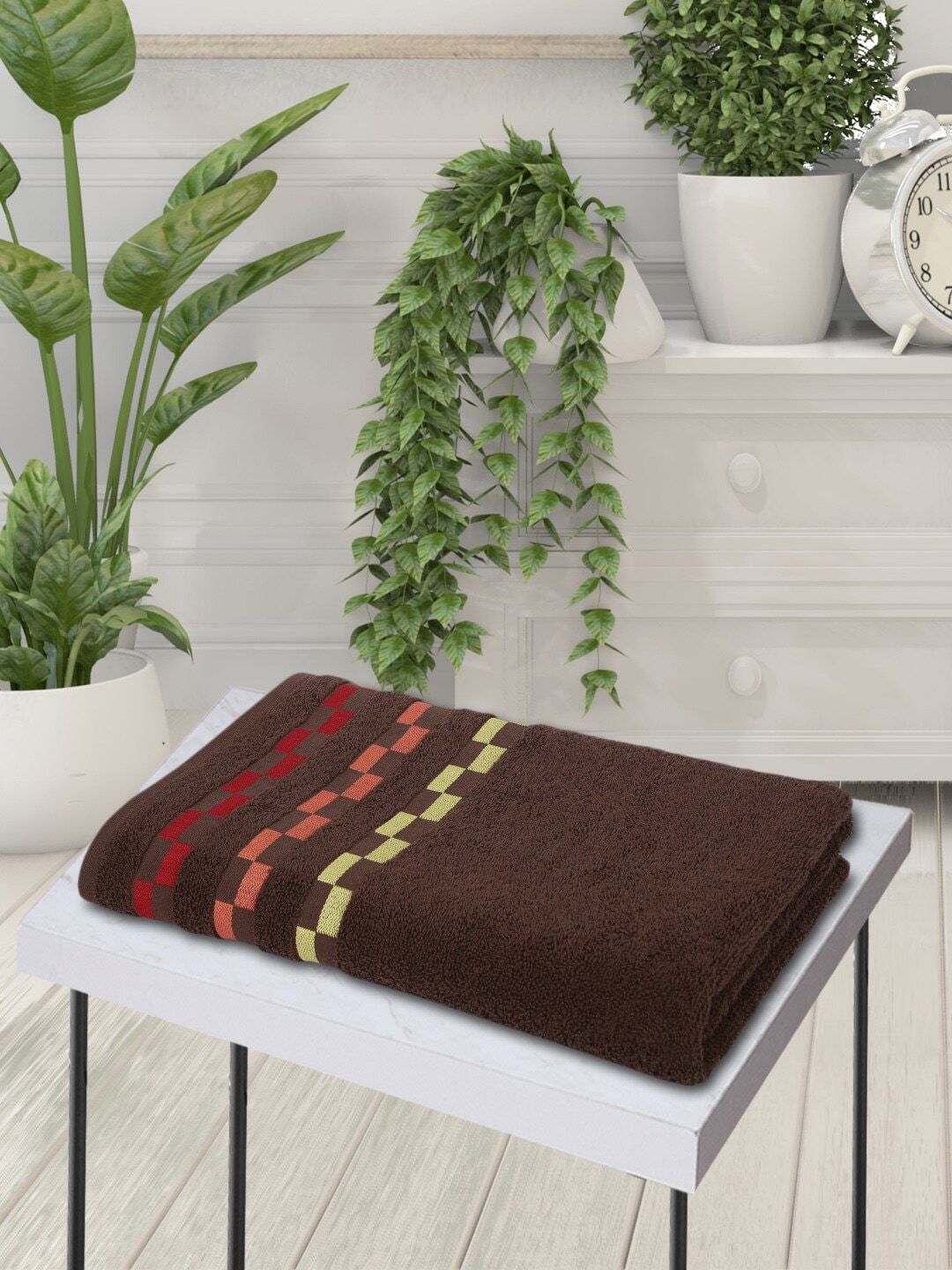 BIANCA Unisex Brown Stripes 450 GSM Pure Cotton Bath Towel Price in India