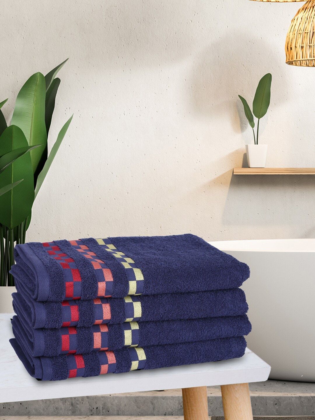 BIANCA Navy Blue Pack Of 4 450 GSM Mercerized Combed Cotton Towels Price in India