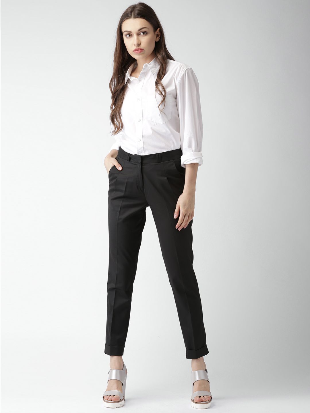 Mast & Harbour Women Black Formal Trousers Price in India