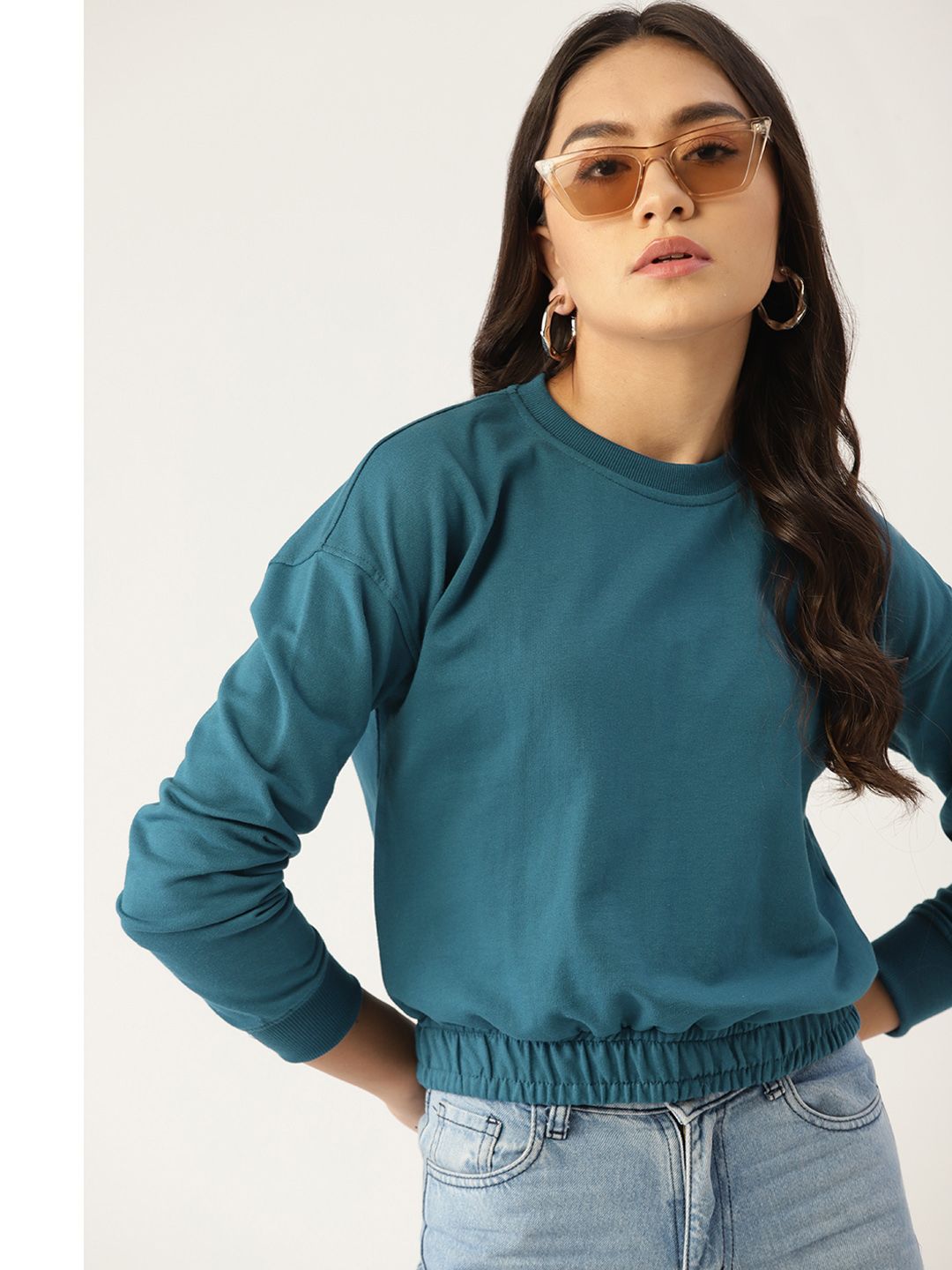 DressBerry Women Teal Sweatshirt Price in India
