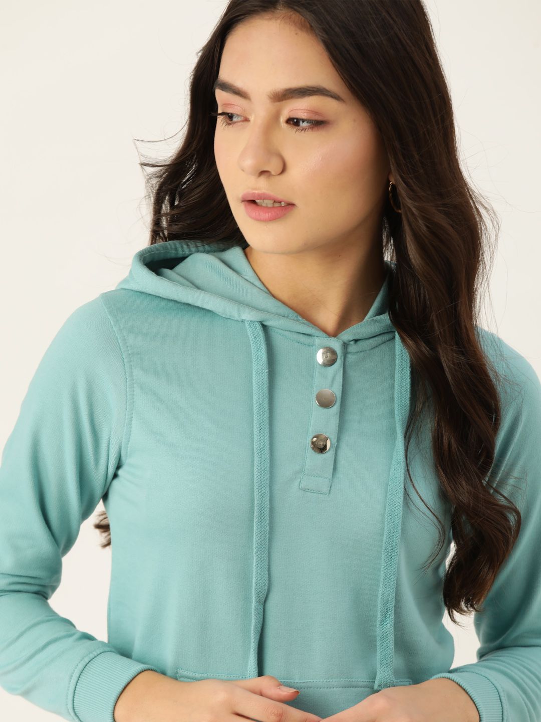 DressBerry Women Green Hooded Sweatshirt Price in India