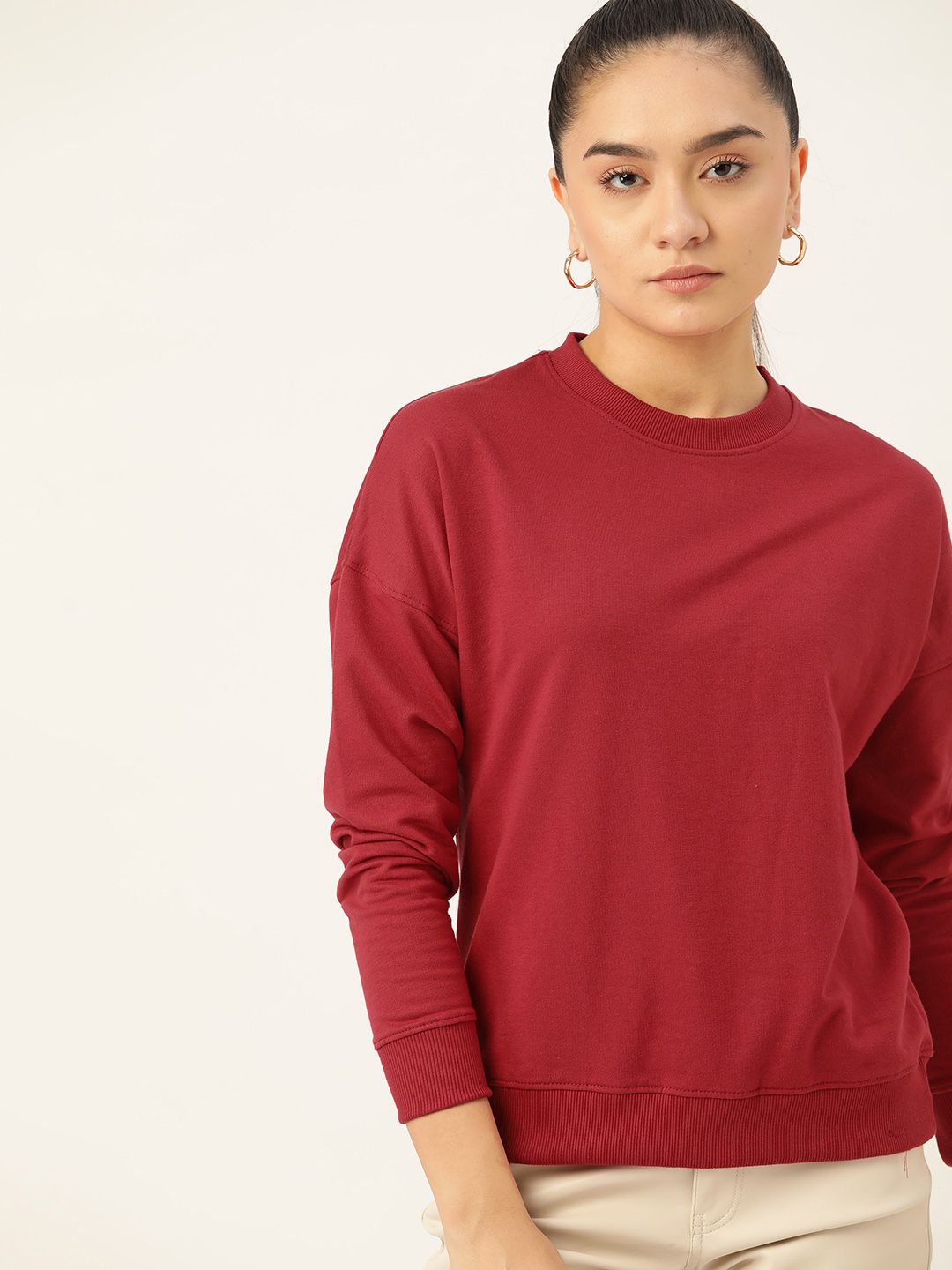 DressBerry Women Maroon Solid Sweatshirt Price in India