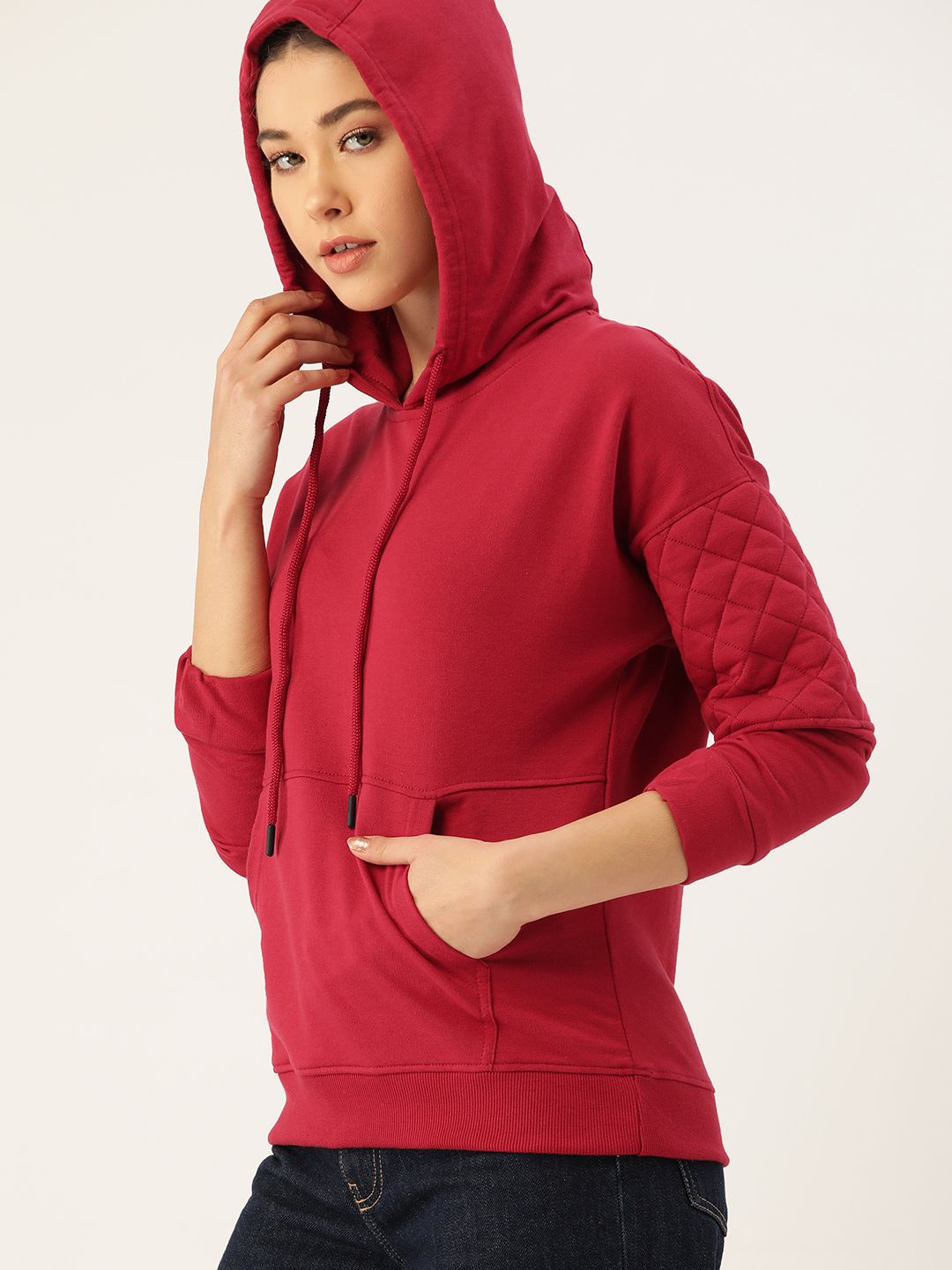 DressBerry Women  Maroon Solid Hooded Sweatshirt Price in India