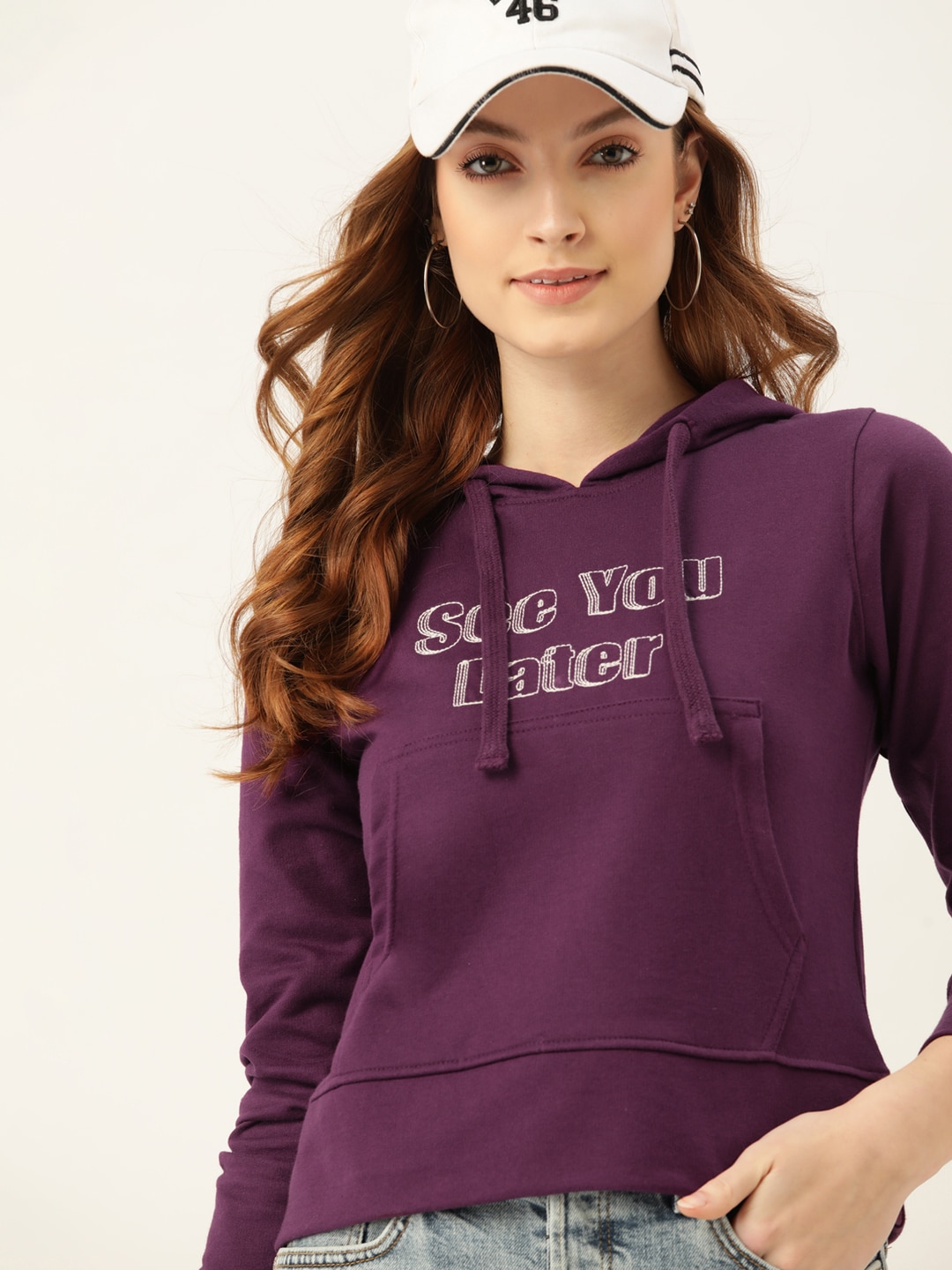 DressBerry Women Purple Embroidered Hooded Sweatshirt Price in India
