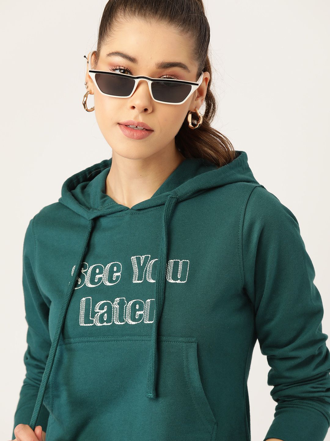 DressBerry Women Green Applique Detail Hooded Sweatshirt Price in India