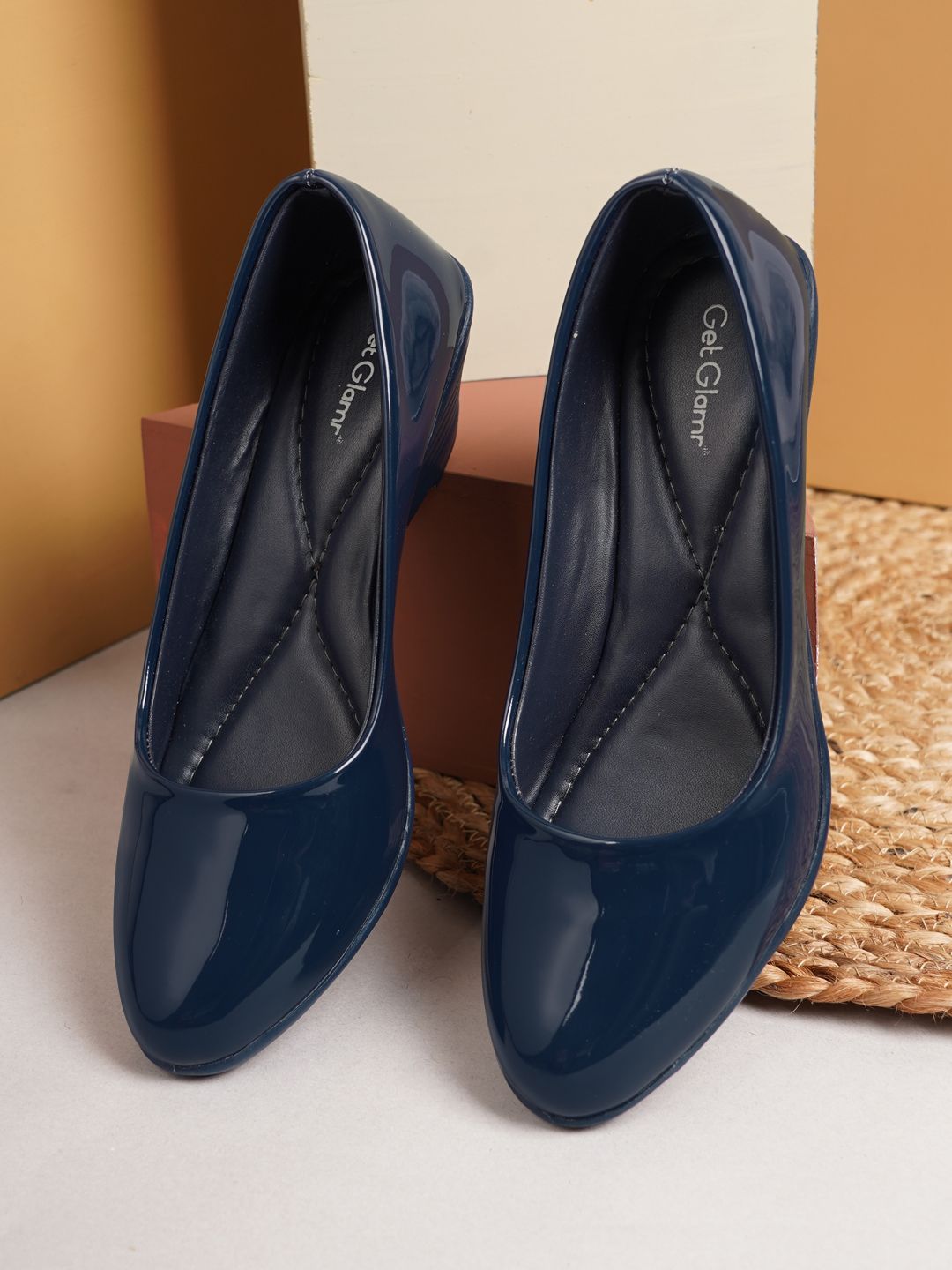 Get Glamr Navy Blue Wedge Pumps Price in India