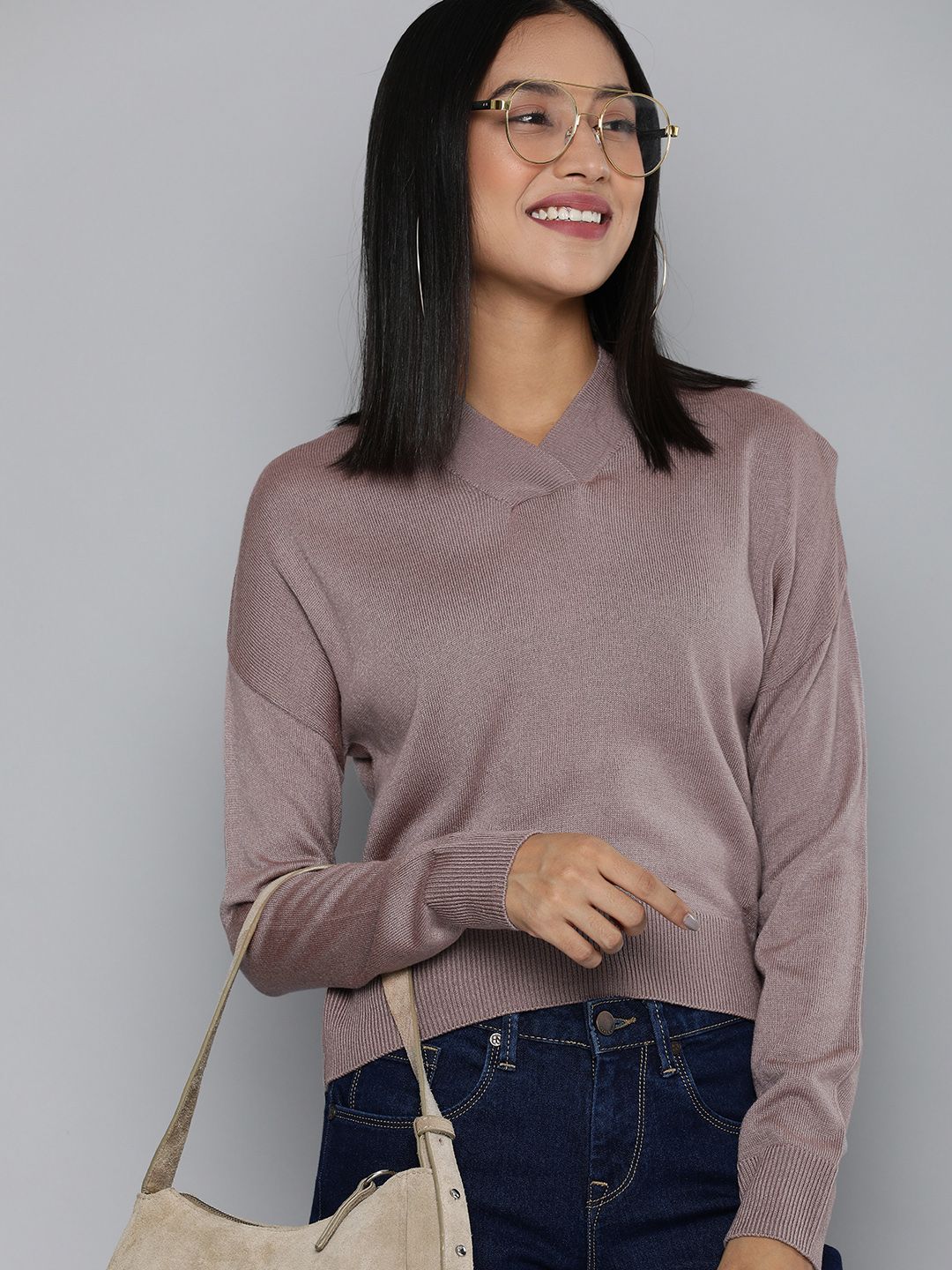 HERE&NOW Women Mauve Pullover Price in India