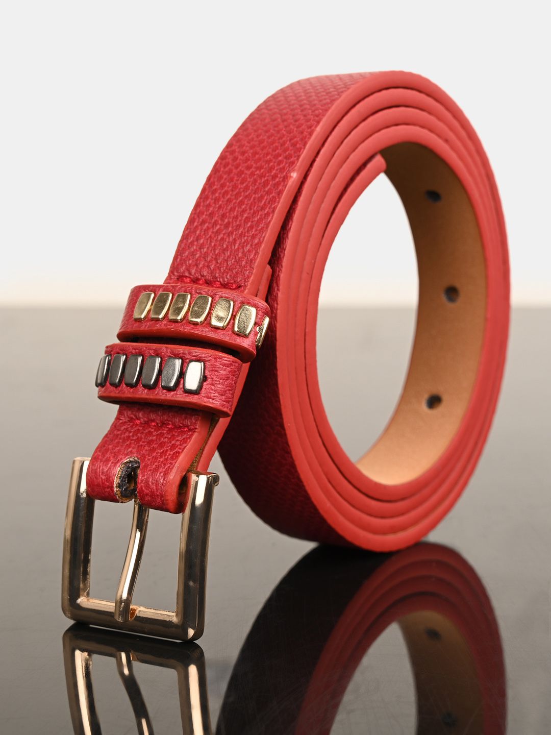 BuckleUp Women Red Textured Belt Price in India