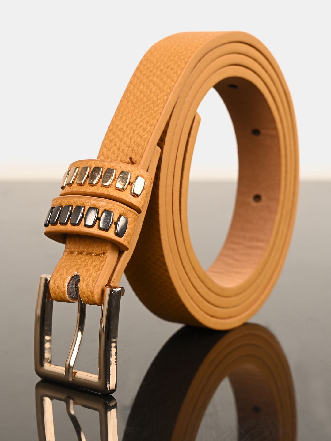 BuckleUp Women Tan Brown Textured Belt Price in India