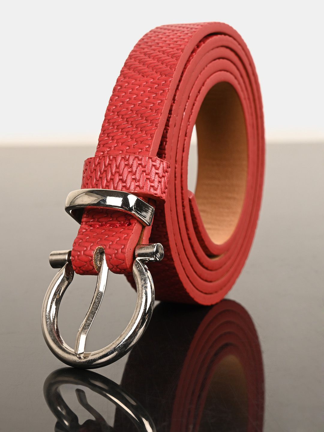 BuckleUp Women Red Textured Belt Price in India