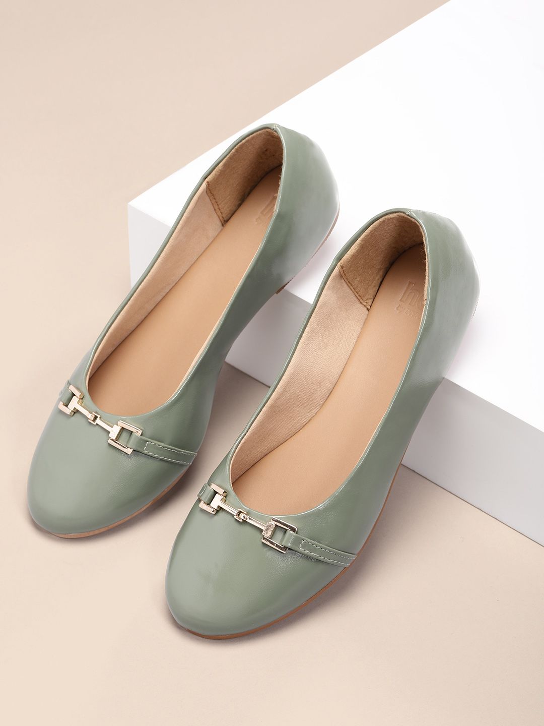 her by invictus Women Olive Green Solid Ballerinas Price in India