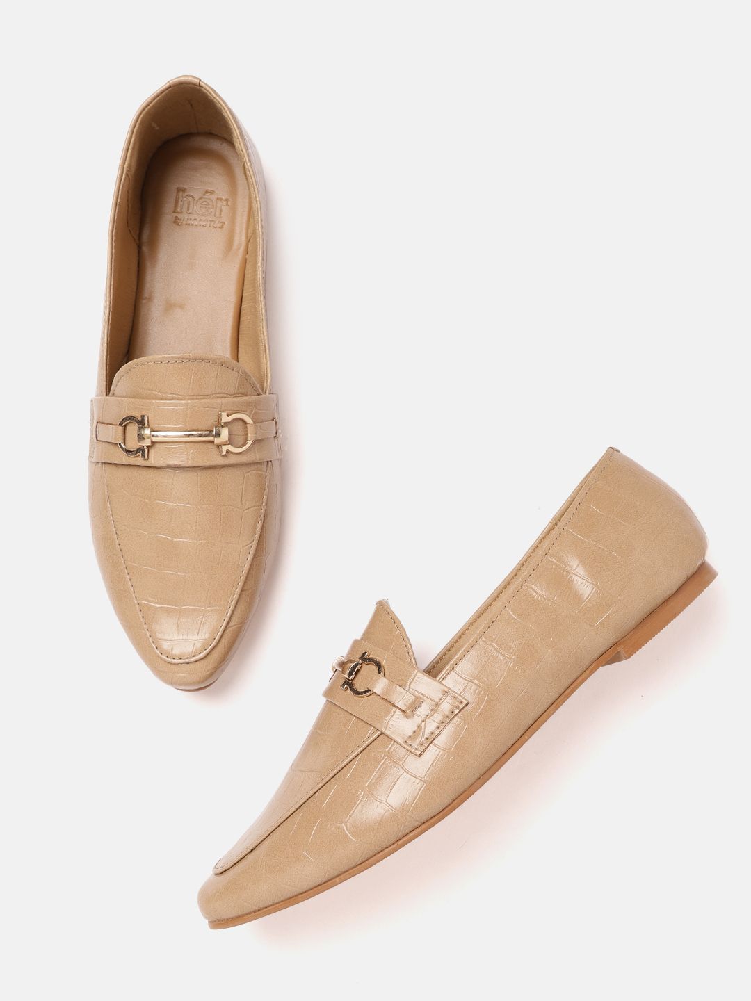 her by invictus Women Nude-Coloured Croc Textured Loafers Price in India