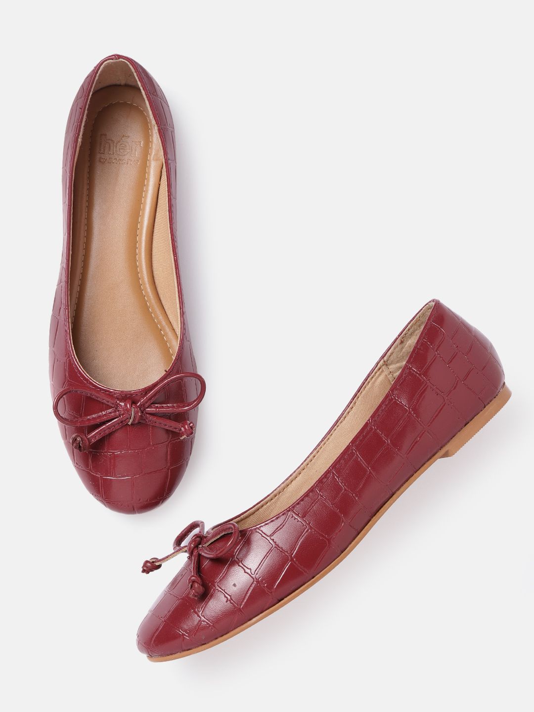 her by invictus Women Maroon Crocs Textured Ballerinas with Bows Price in India