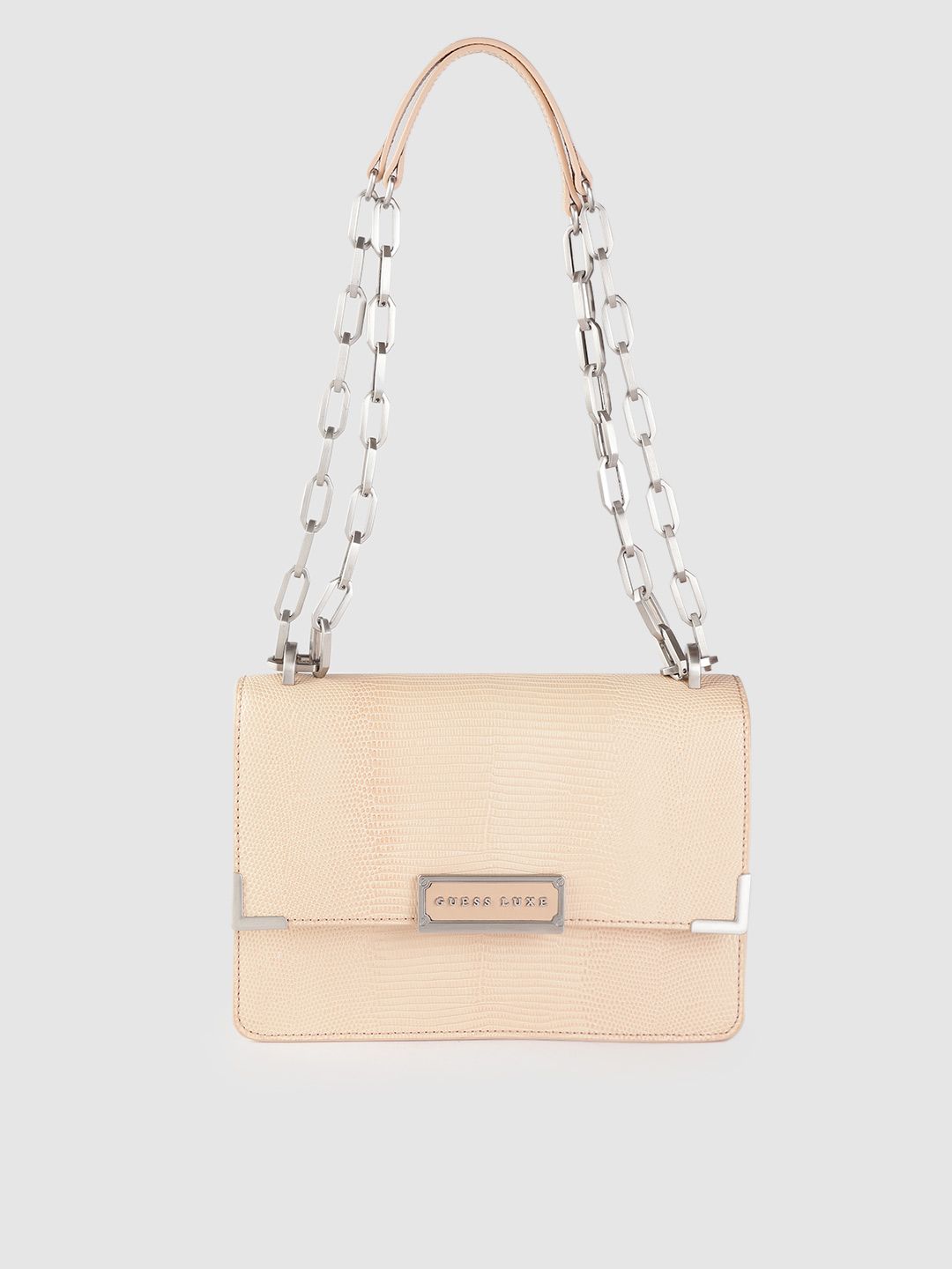 GUESS LUXE Nude-Coloured Snakeskin Textured Leather Shoulder Bag Price in India