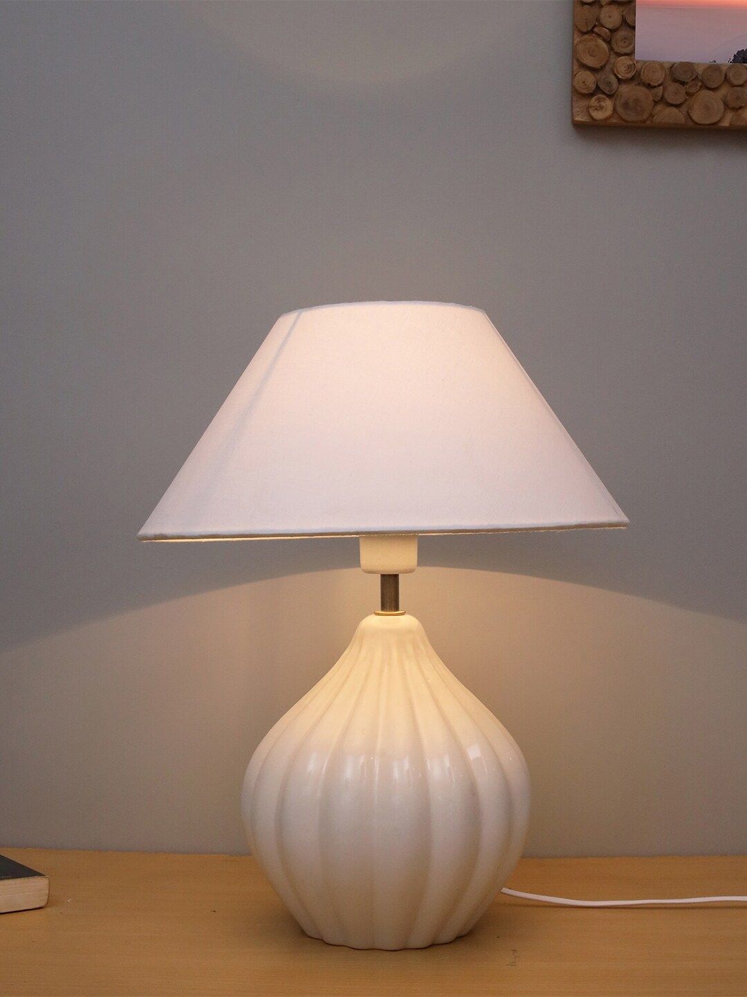 Homesake White & Cream-Coloured Contemporary Handcrafted Bedside Standard Table Lamp Price in India